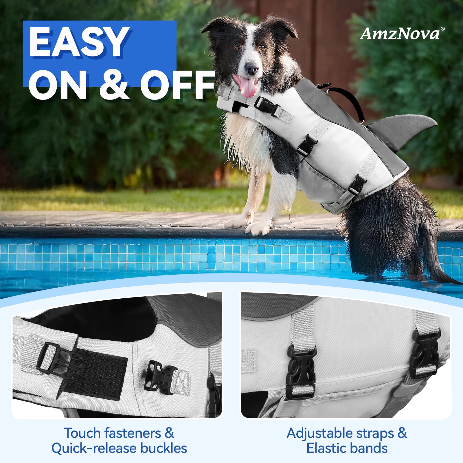 Amznova Shark Dog Life Jacket Dog Life Vest For Swimming Puppy Swimming Life Jacket Doggy Float Vest Lifejacket Water Swim For B