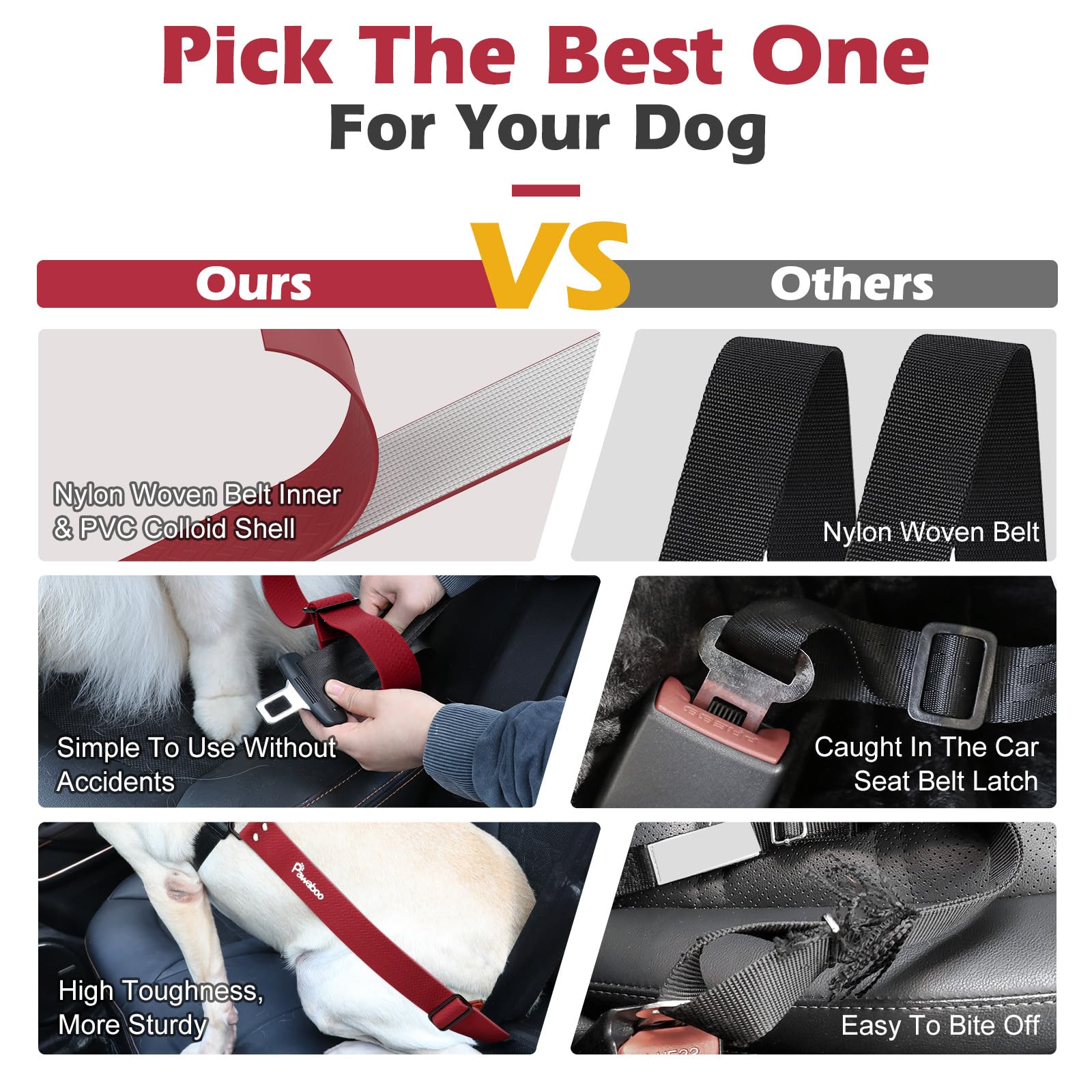 Pawaboo Dog Car Seatbelt, Universal Pet Safety Belt, Chew-Proof Dog Car Restraint With Adjustable Strap, Nylon Woven Belt & Pvc