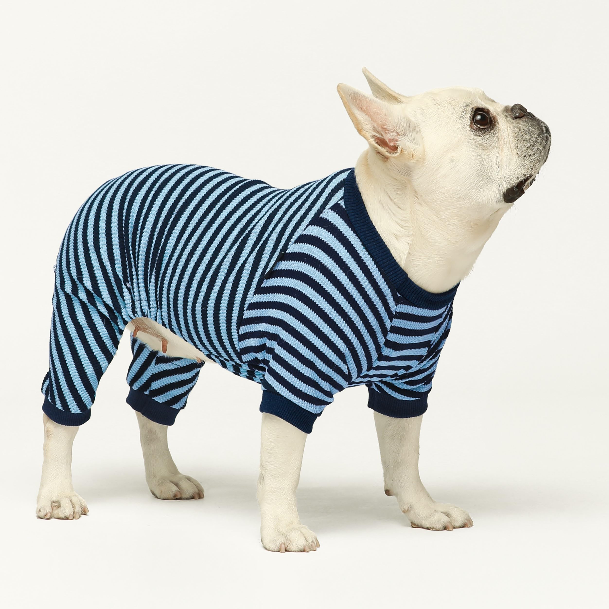 Fitwarm Blue And White Striped Dog Pajamas, Waffle Dog Clothes For Small Dogs Girl Boy, Puppy Onesie With Feet, Pet Cat Outfit,