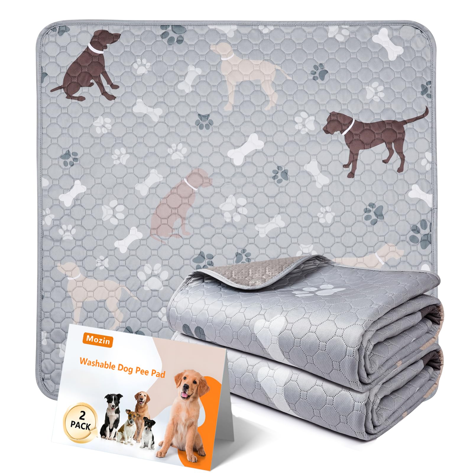 Mozin Washable Pee Pads For Dogs, 2 Pack Super Absorbent Dog Training Pads Leakproof Non-Slip Reusable Puppy Pads, Waterproof Wh