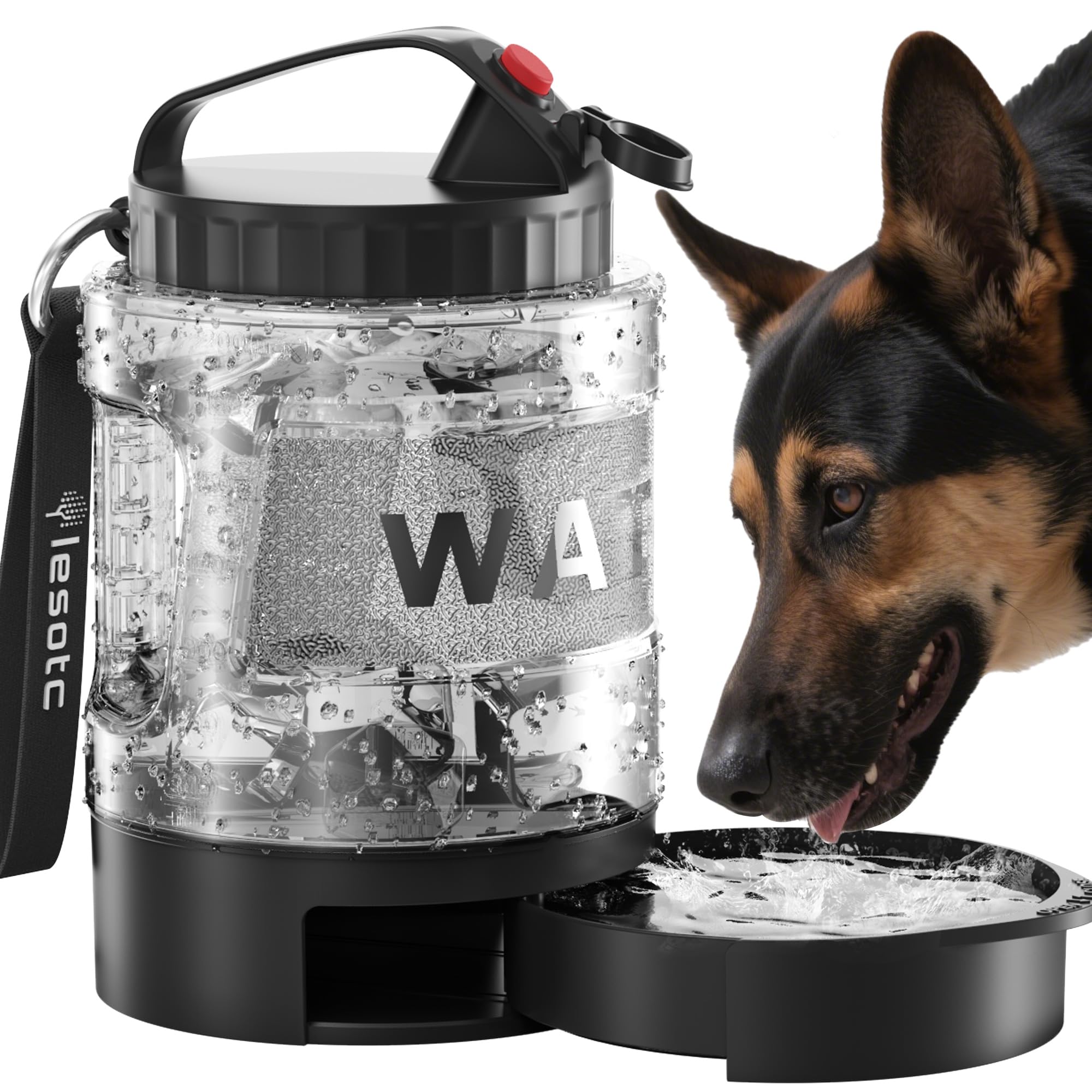 lesotc Dog Travel Water Bottle Portable with Pull-Out Drinking Bowl, 77oz Large Travel Water Bowl Dispenser for Dogs Camping Ess