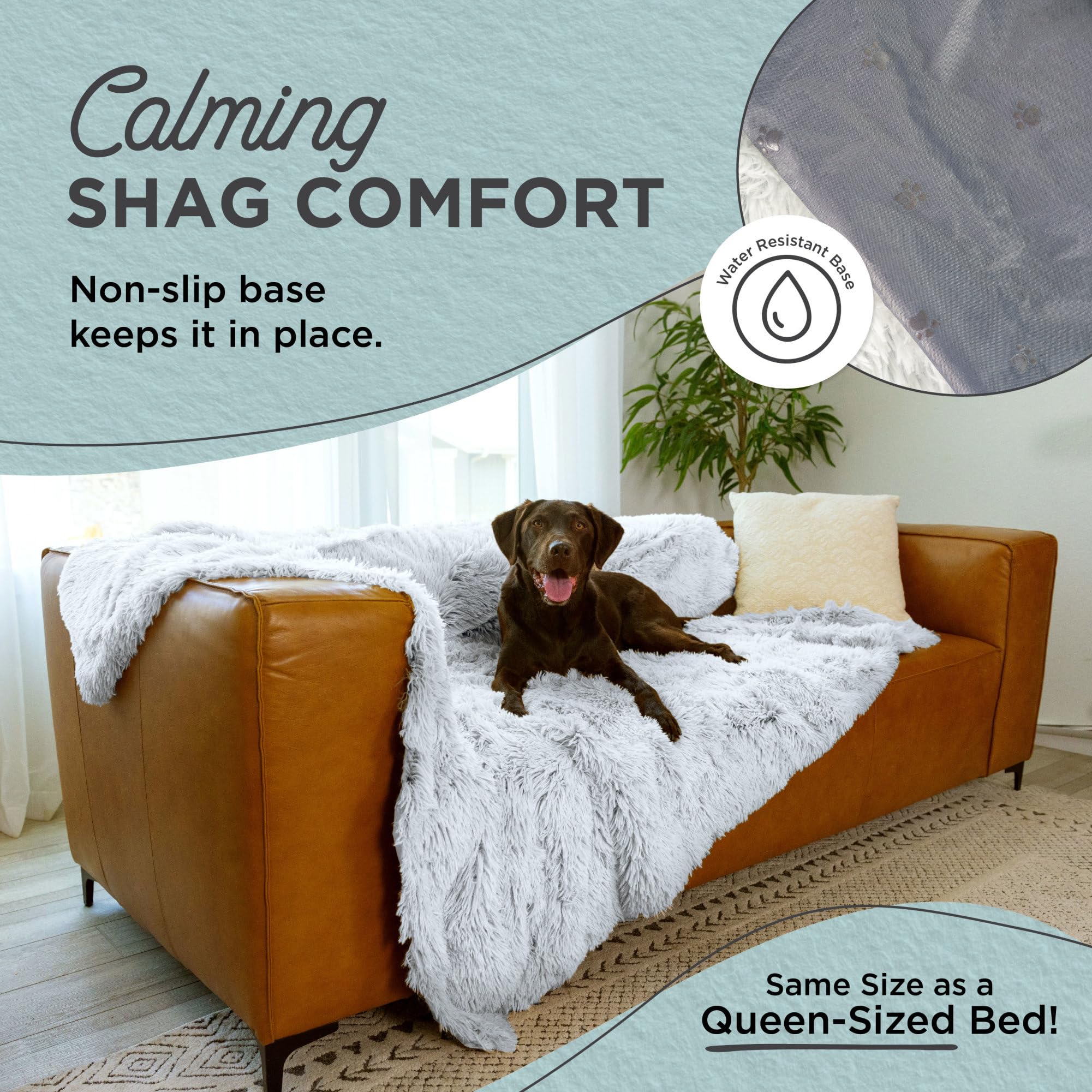 Best Friends By Sheri Calming Shag Cat And Dog Blanket With Non-Skid, Water Resistant Base, Machine Washable, Frost Gray, 60'' X