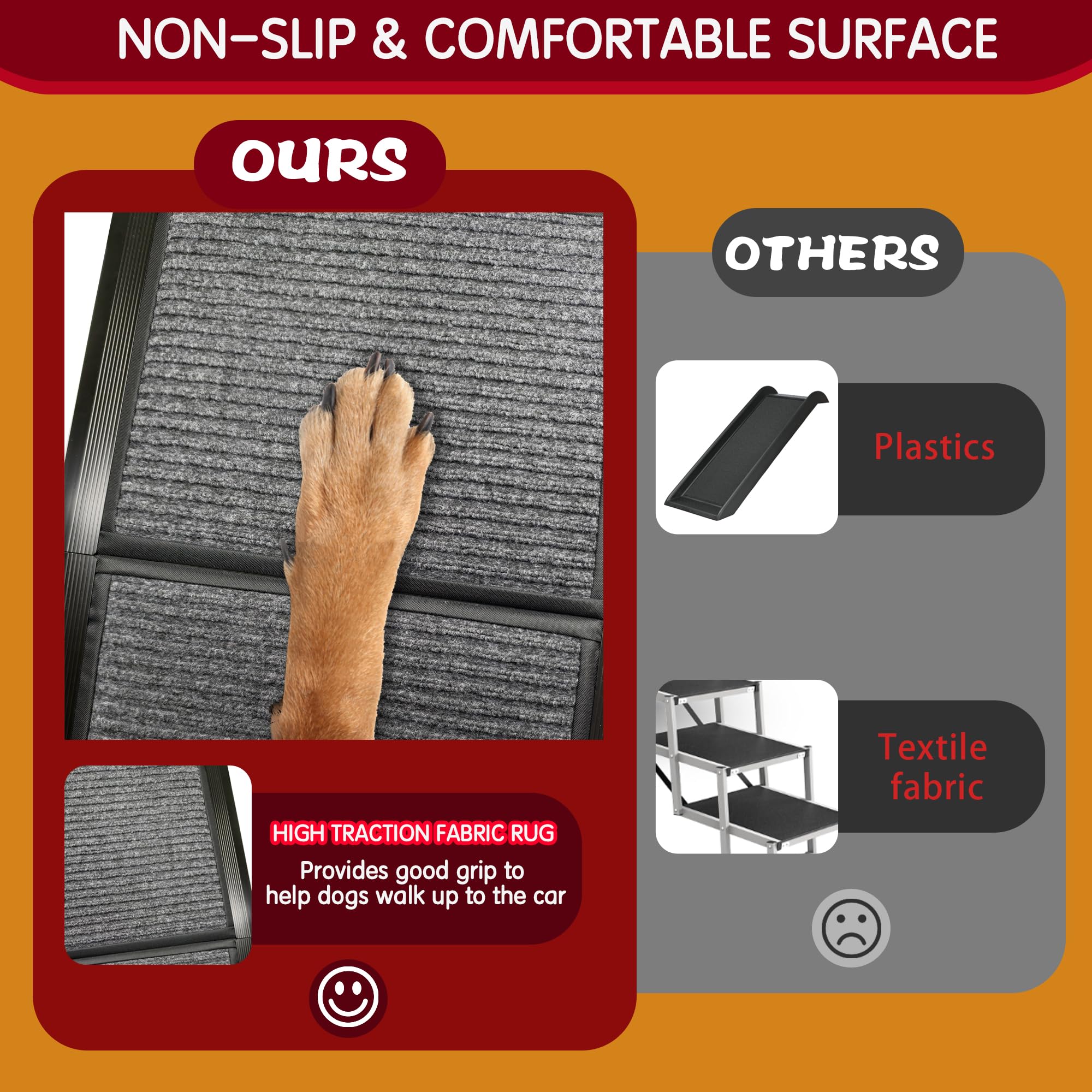 Purrsign Dog Ramp for Car, 67x20 Car Ramp for Large Dogs, Foldable&Portable, with Non-Slip Rug Surface, Extra Wide Dog Car Ramp