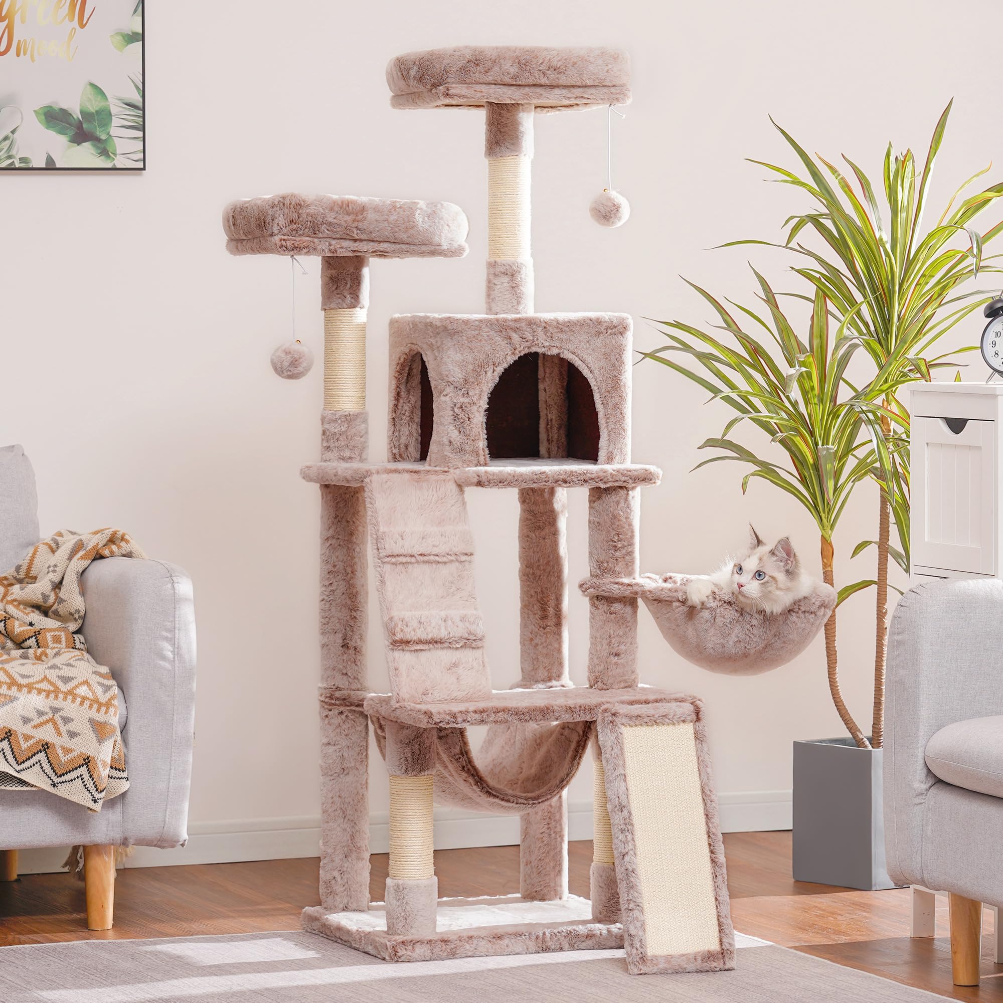Heybly Cat Tree, Cat Tower For Indoor Cats,Multi-Level Cat Furniture Condo For Cats With Padded Plush Perch, Cozy Basket And Scr