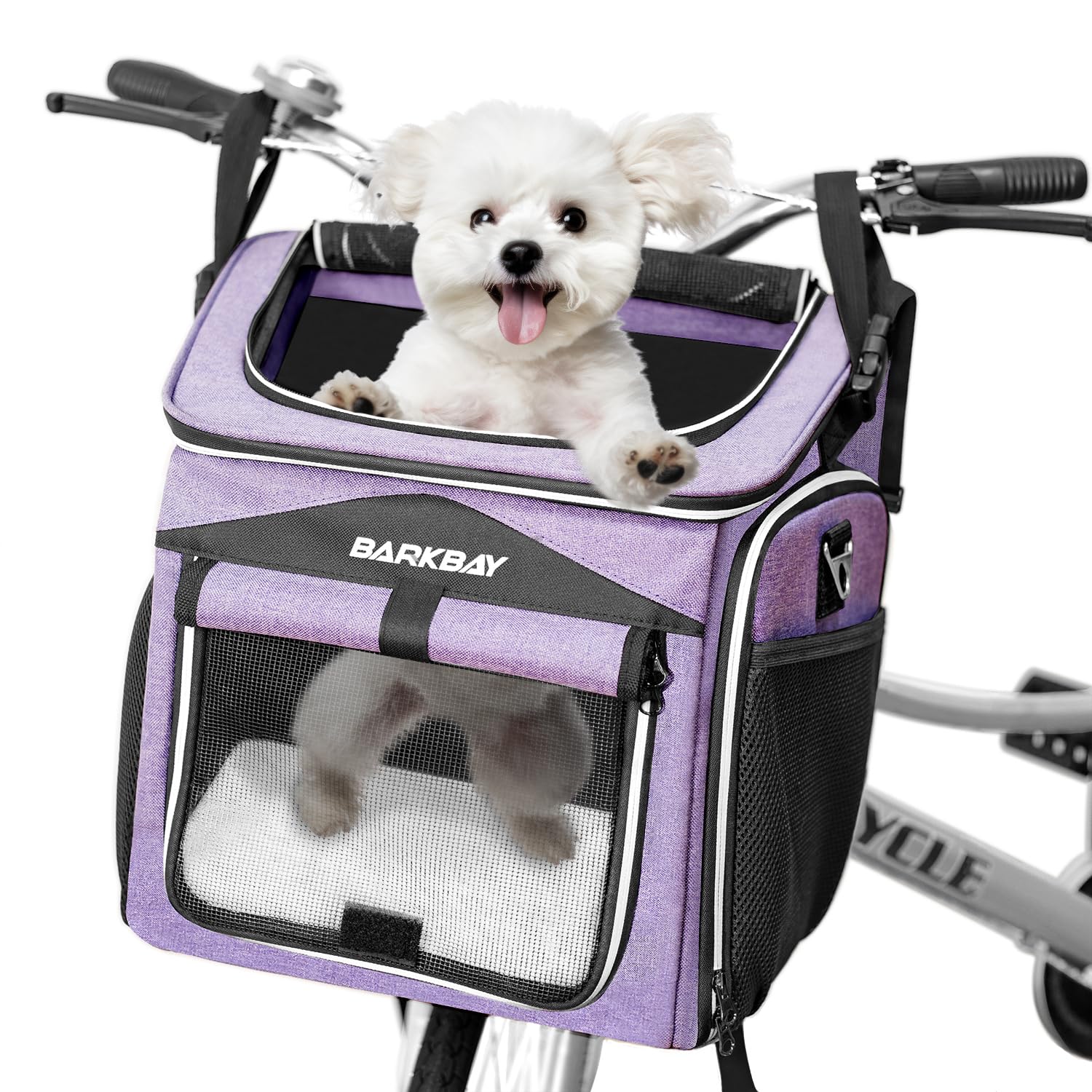 Barkbay Dog Bike Basket Carrier, Expandable Foldable Soft-Sided Dog Carrier, 2 Open Doors, 5 Reflective Tapes, Pet Travel Bag,Do