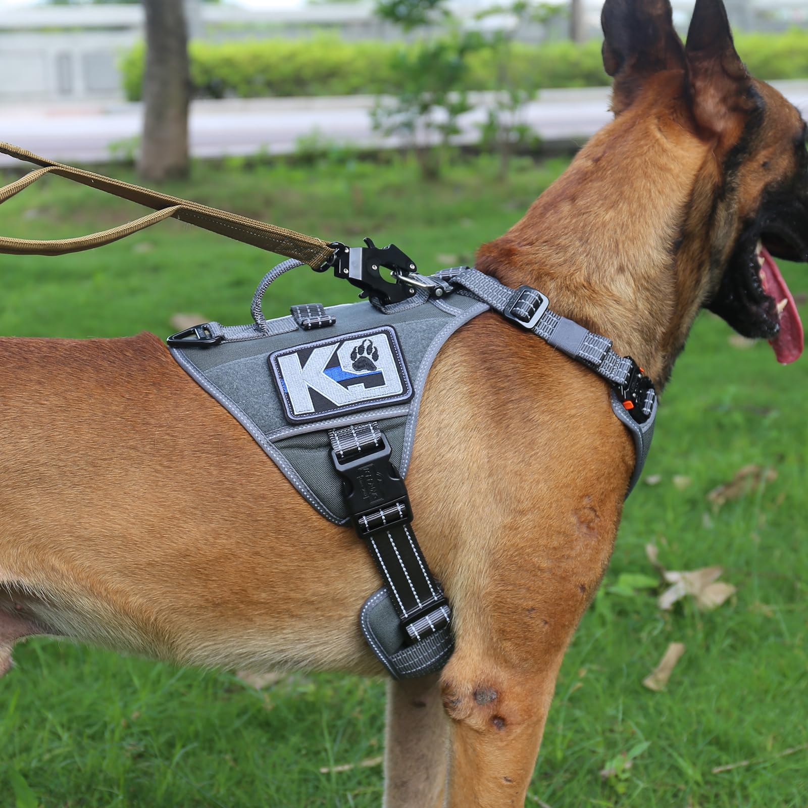 Icefang Gn8 Quick-Moving Tactical Dog Harness With 2Xmetal Buckles For Large Sized Dogs,Reflective K9 Vest,No-Pull Front Leash Clip,5-Points Adjustable Pet Harness (Grey, Large (Pack Of 1))