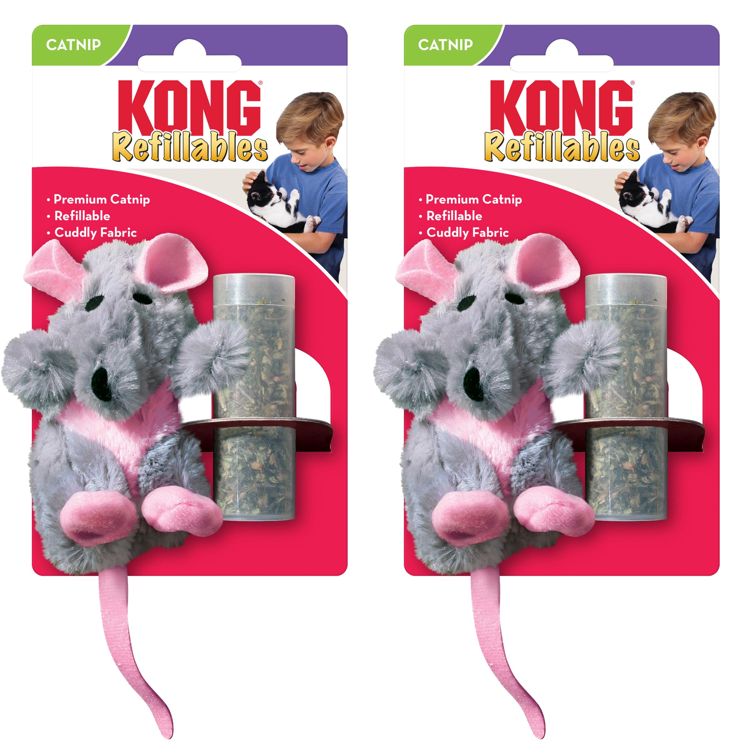 Kong Refillables Catnip Toys, Assorted 2-Pack - Plush Cat Toys With Refillable Catnip Pouch & Premium North American Catnip (Rat