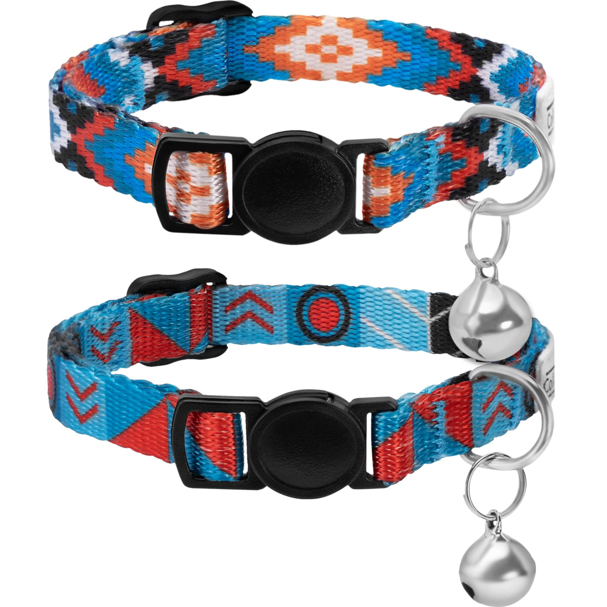 Collardirect Cat Collar Breakaway Set Of 2 Pcs Tribal Pattern Aztec Pet Safety Adjustable Kitten Collar With Bell (Pattern 3 + Pattern 1)