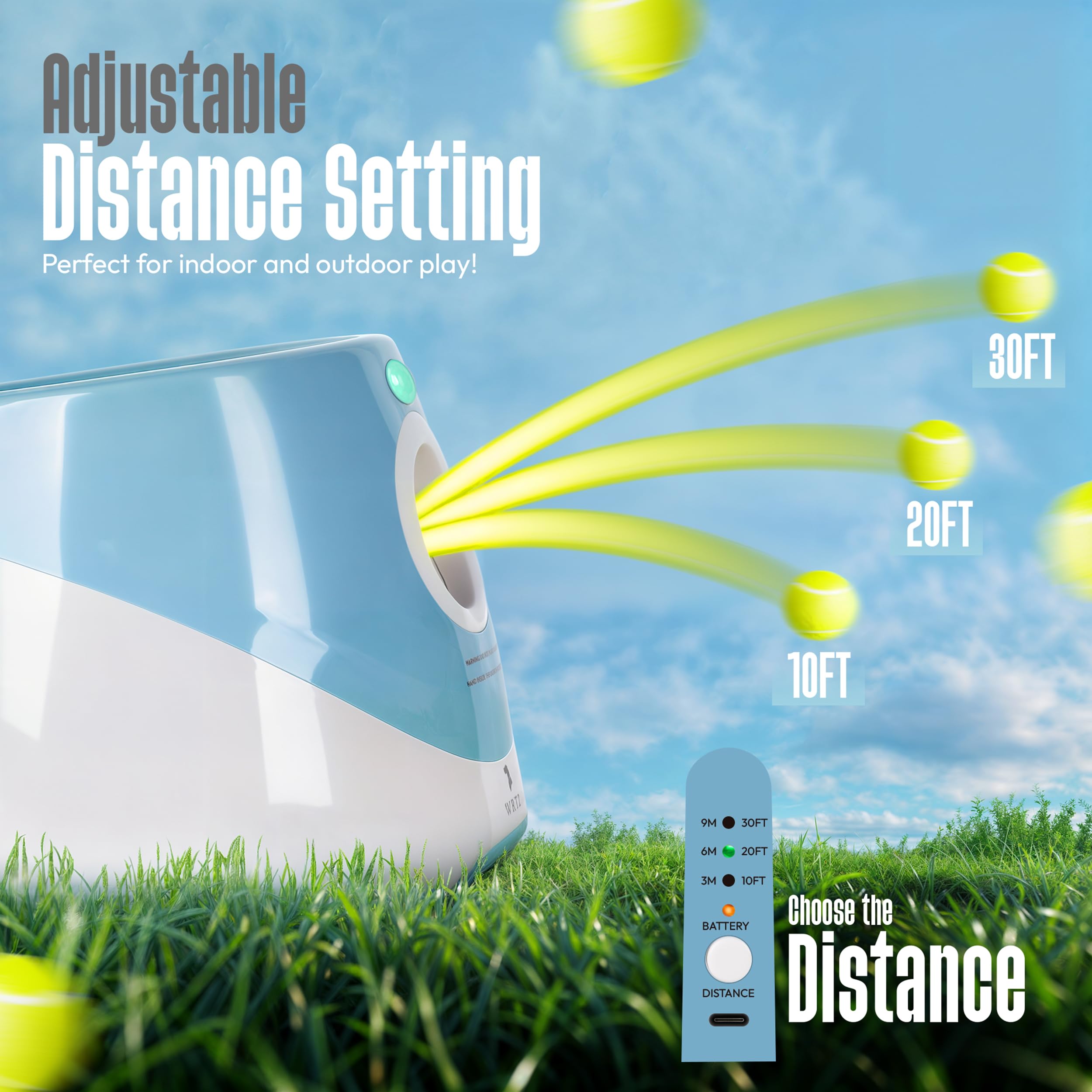 WRTZ Automatic Dog Ball Launcher for Small and Medium Dogs - Dog Ball Thrower for Indoor Outdoor with 3 Adjustable Distance Sett