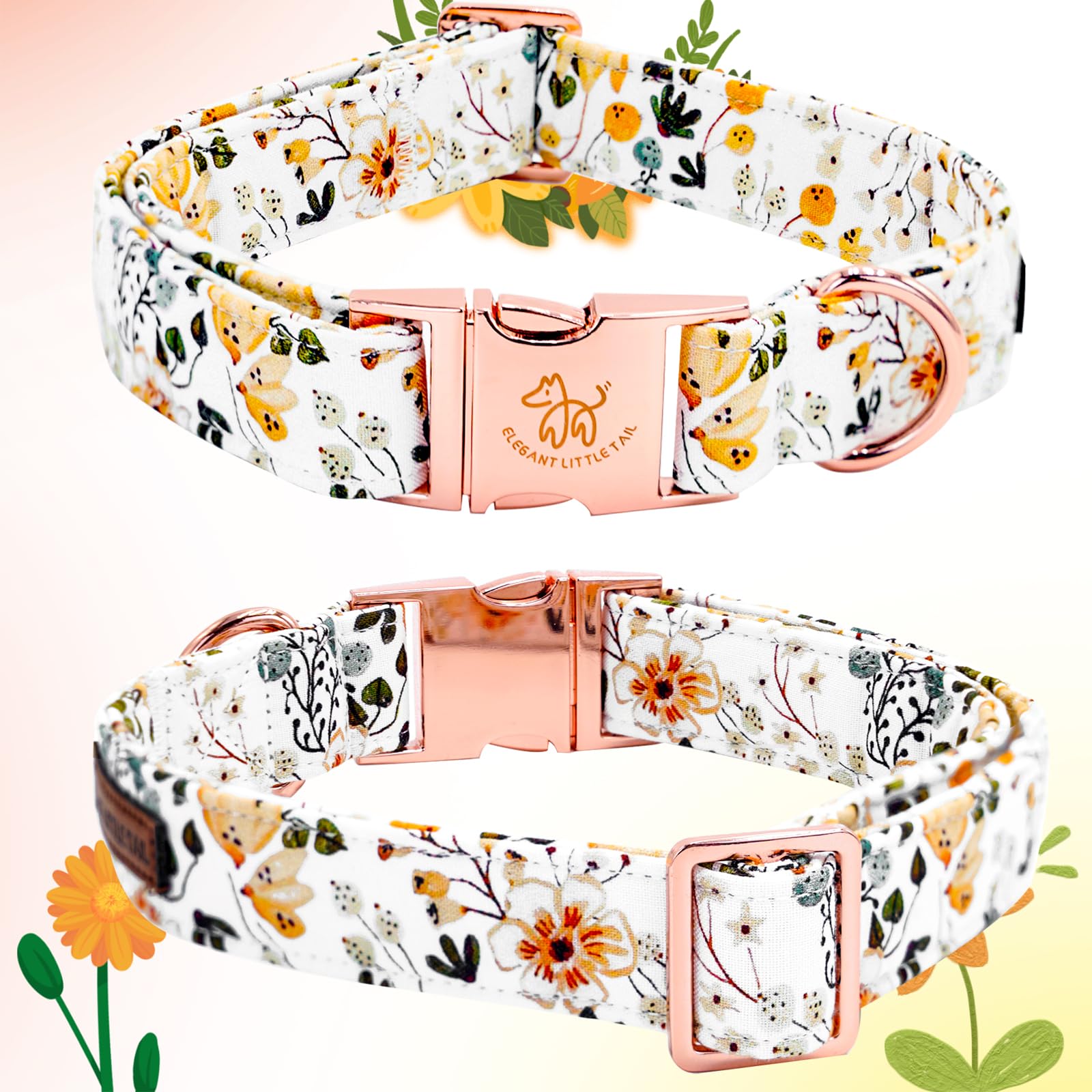 Elegant Little Tail Dog Collar, Floral Print Spring Pet Collars With Flower Pet Gift Girl Flower Collar Female Adjustable Dog Co