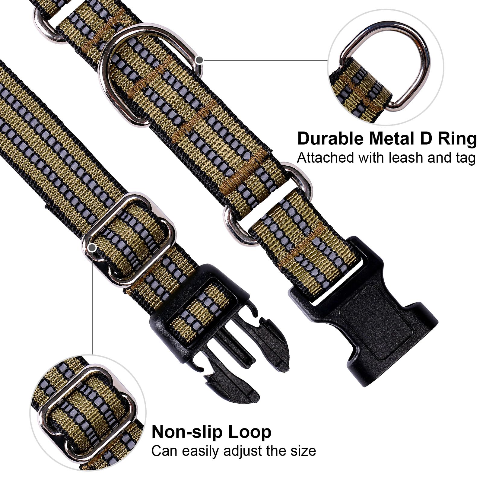 Joyeeiioo Martingale Dog Collar, Adjustable Nylon Reflective Collar With Buckle. No Pull-For Small, Medium, Large Dogs. Prevents Slipping Out-Helps With Strong Pullers-Increase Control (Green L)