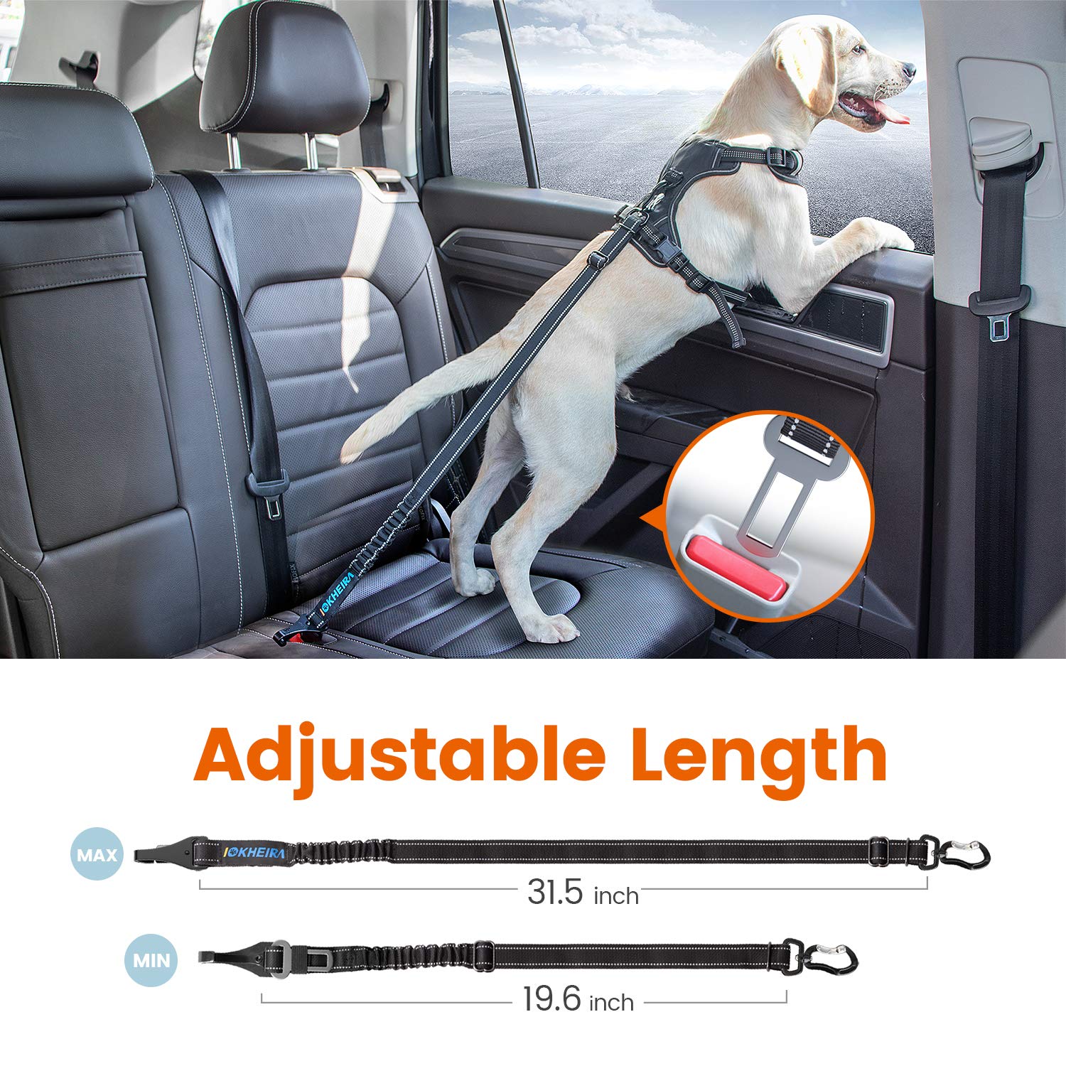 Iokheira Dog Seatbelt, Updated Dog Seat Belt, Reflective Bungee Dog Car Harness, Multifunctional Pet Safety Belt With Hook Latch