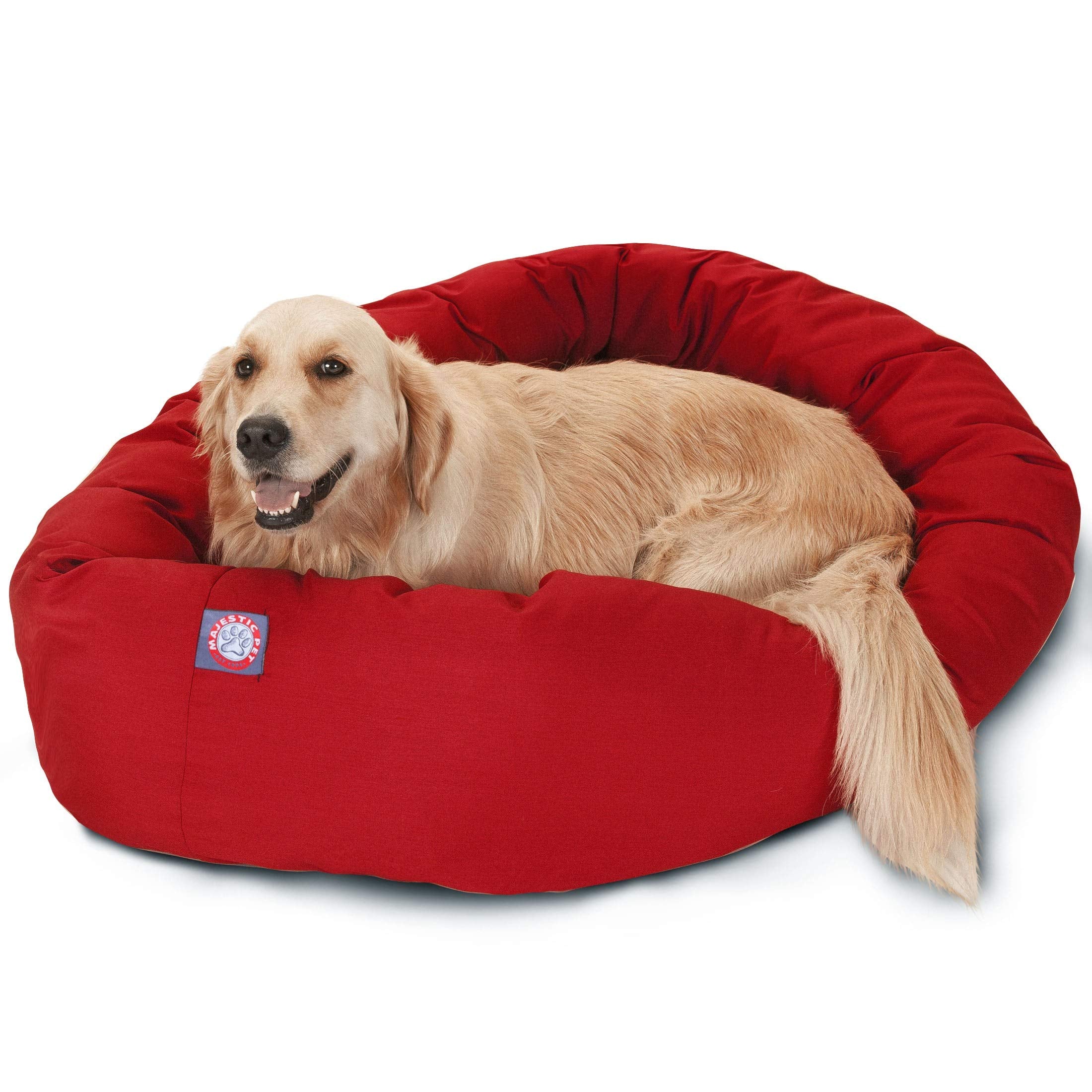 Majestic Pet 40 Inch Bagel Calming Dog Bed Washable – Cozy Soft Round Dog Bed With Spine Support For Dogs To Rest Their Head - Fluffy Donut Dog Bed 40X29X9 (Inch) - Round Pet Bed Large – Red