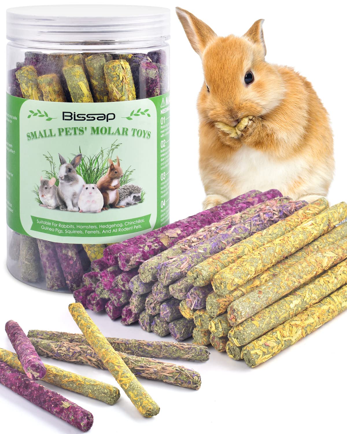 Bissap 36PCS Rabbit Chew Sticks, Mixed Natural Flower Rose Dahlberg Daisy and Forget-me-not Chew Toys Treats for Rabbit Bunny Ch