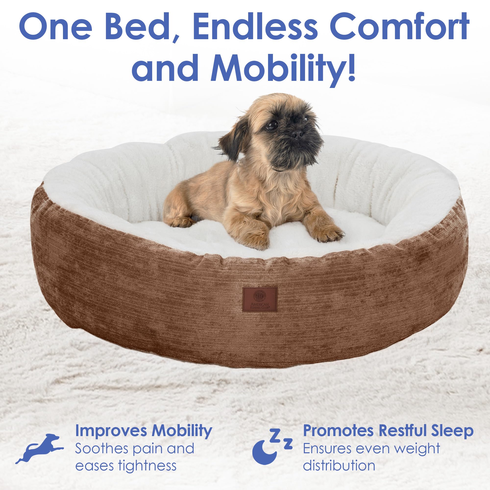 American Kennel Club 23' Mason Fabric Round Pet Bed - Stylish Washable Dog Bed With Non-Slip Bottom, Plush Sleeping Surface - F