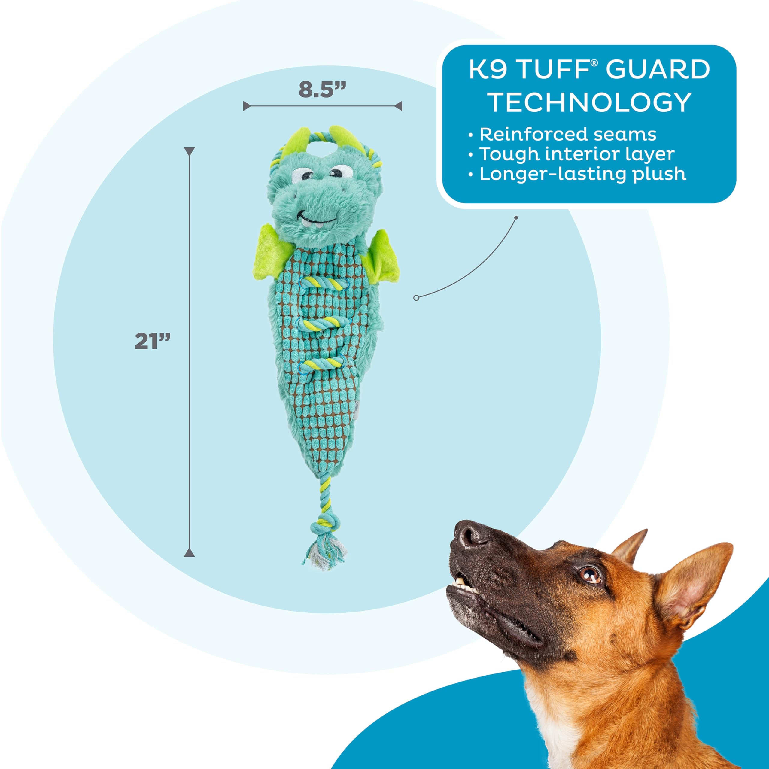 Outward Hound Ropiez Rope Interactive Dog Tug Toy For Tugging Squeaky Fun, Dragon, Multicolored, Large