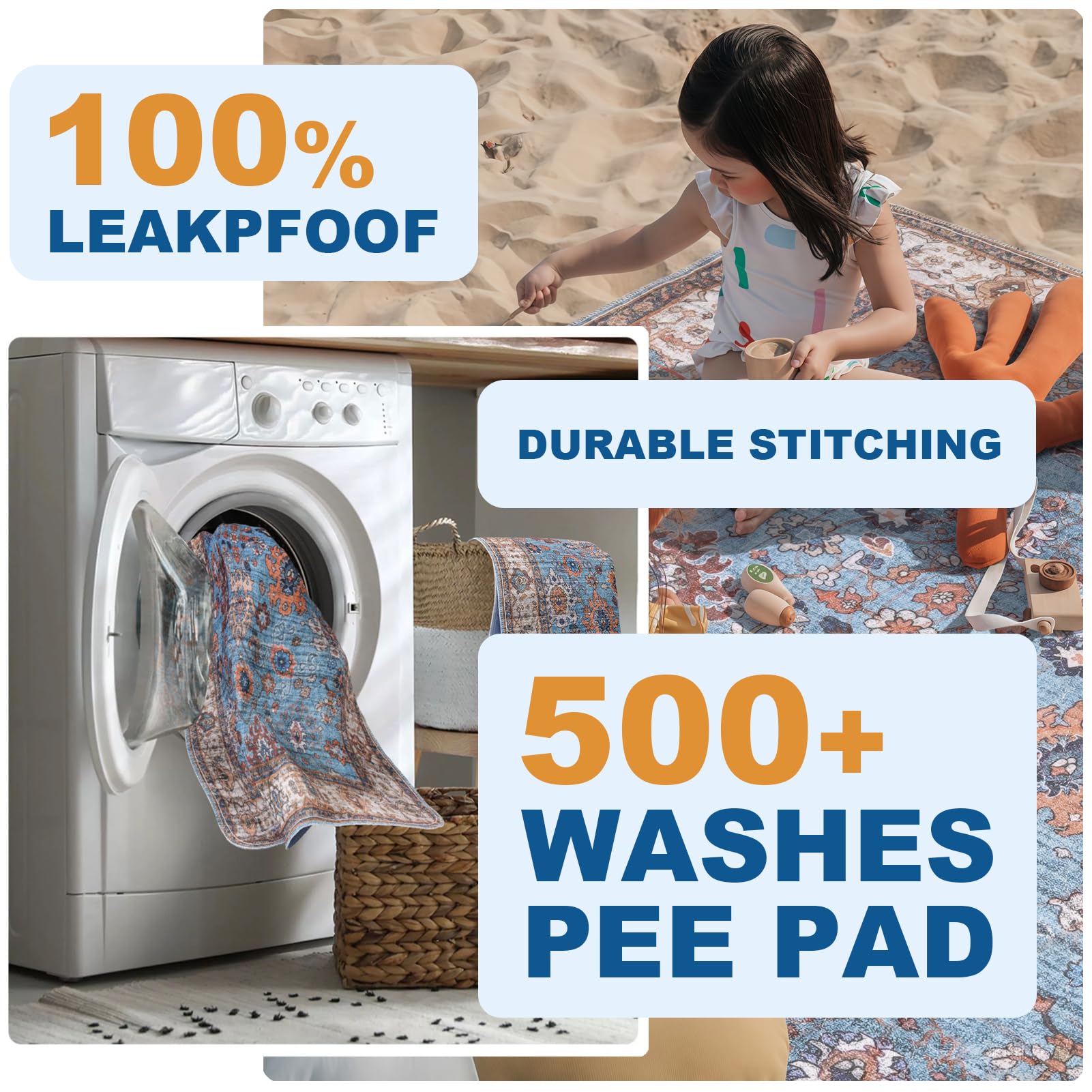 Bomda Non-Slip Washable Pee Pads For Dogs, 2 Pack 48''X60'' Super Absorbent And Leak-Proof Reusable Puppy Pads, Pet Training Pad