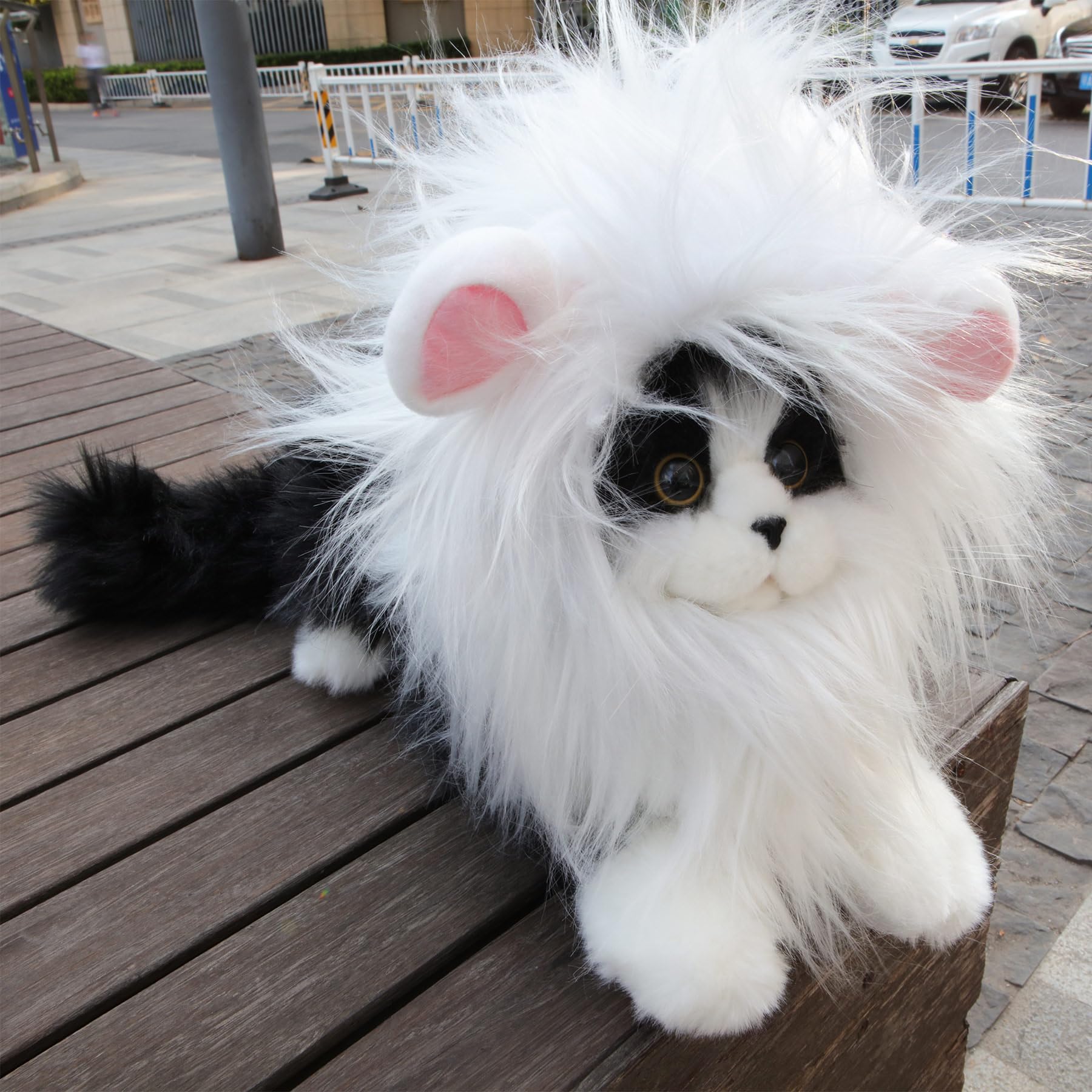 Rosylife Lion Mane Wig For Cat Costume Pet Adjustable Washable Comfortable Fancy Lion Hair Cat Clothes Dress For Halloween Christmas Easter Festival Party Activity (Small, White)