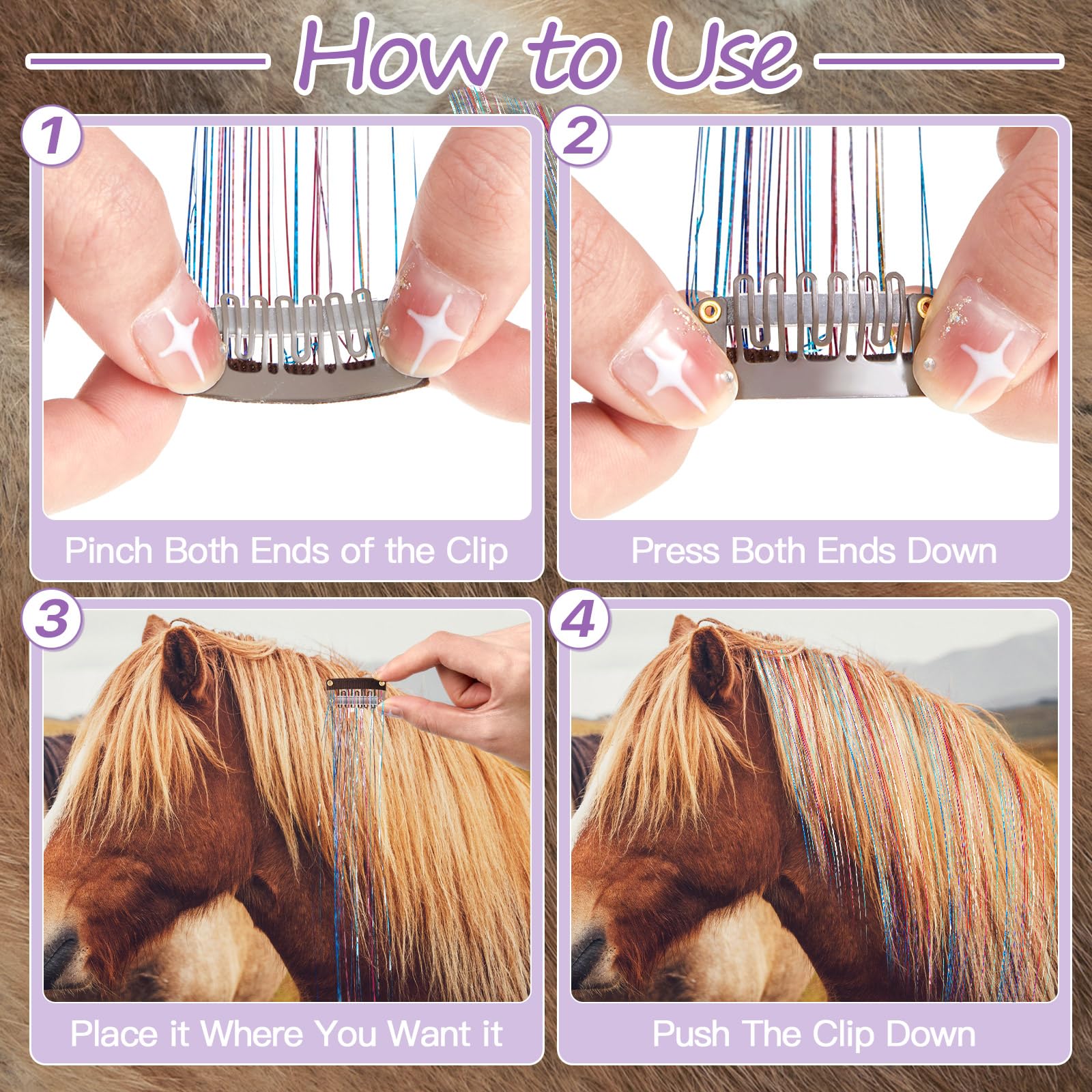 Juexica 18 Pcs Horse Accessory Clip In Hair Extensions For Mane And Tail Tack Horse Stuff Pony Hair Tinsel For Real Horses Weste