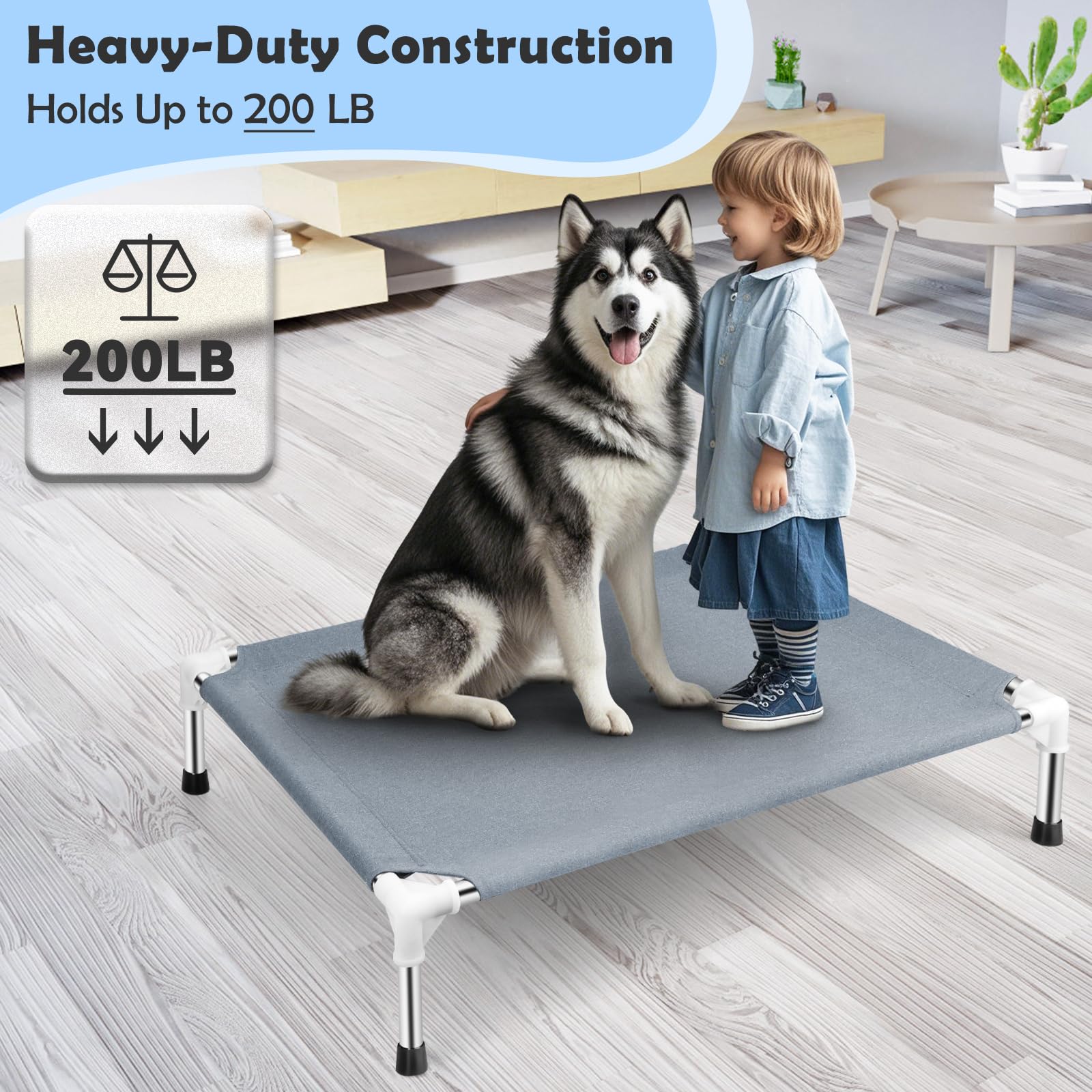 Outdoor Elevated Dog Bed, Dog Cots Beds For Large Dogs, Portable Cooling Raised Dog Beds For Large Dogs For Indoors, Outdoors, B