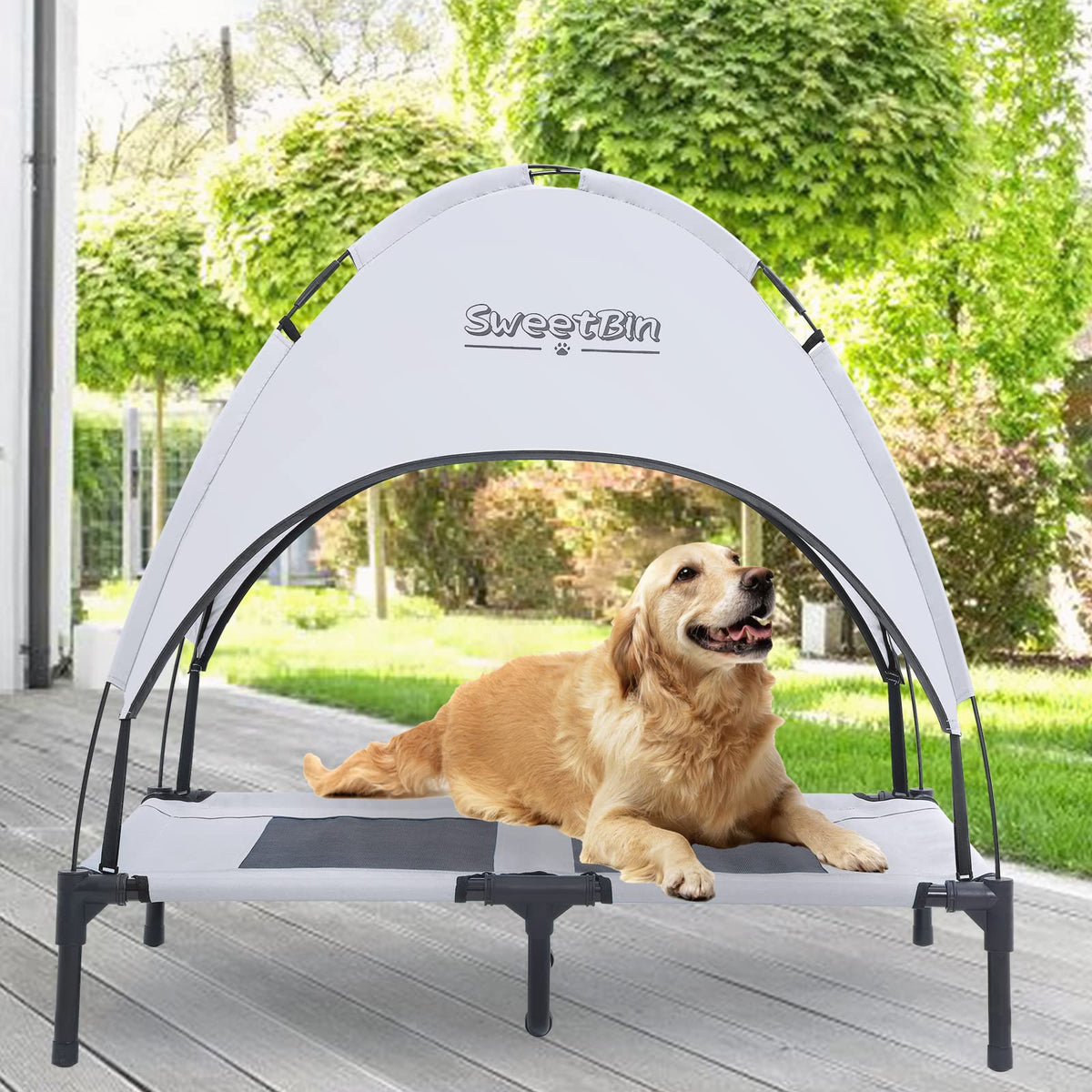 Sweetbin S/M/L Outdoor Elevated Dog Cot With Canopy & Side Shade For Camping Small Medium Dogs (Carry Bag), Portable Cooling Raised Dog Bed With And Side For Beach