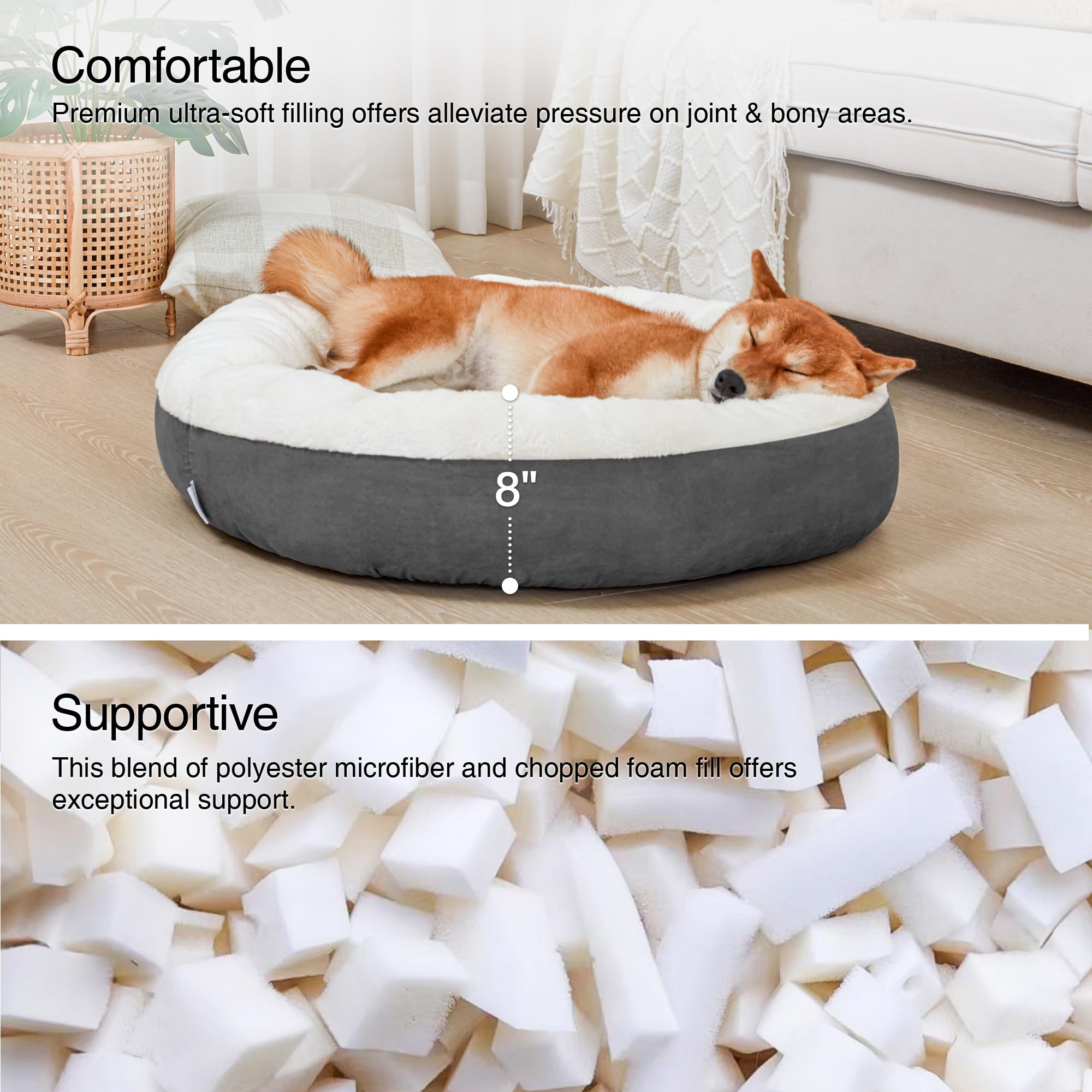 Love'S Cabin Round Donut Cat And Dog Cushion Bed, 30In Pet Bed For Medium Or Large Dogs, Anti-Slip & Water-Resistant Bottom, Soft Durable Fabric Pet Beds, Washable Calming Cat & Dog Bed Dark Grey