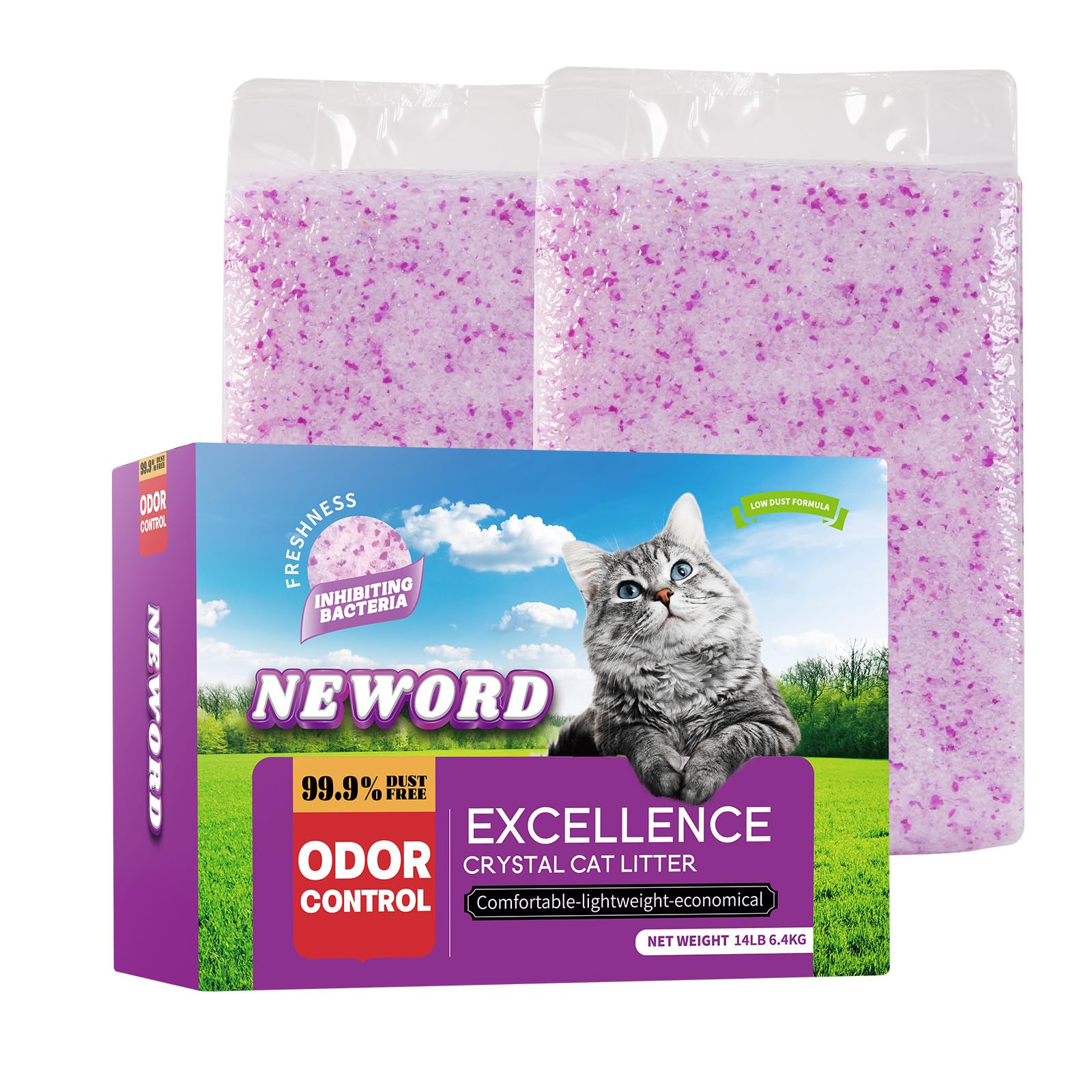 Neword Crystals Cat Litter Lightly Scented Litter Superior Odor Control 14 Lbs Total (2 Pack Of 7Lb Bags) Soft-On-Paws Low Track