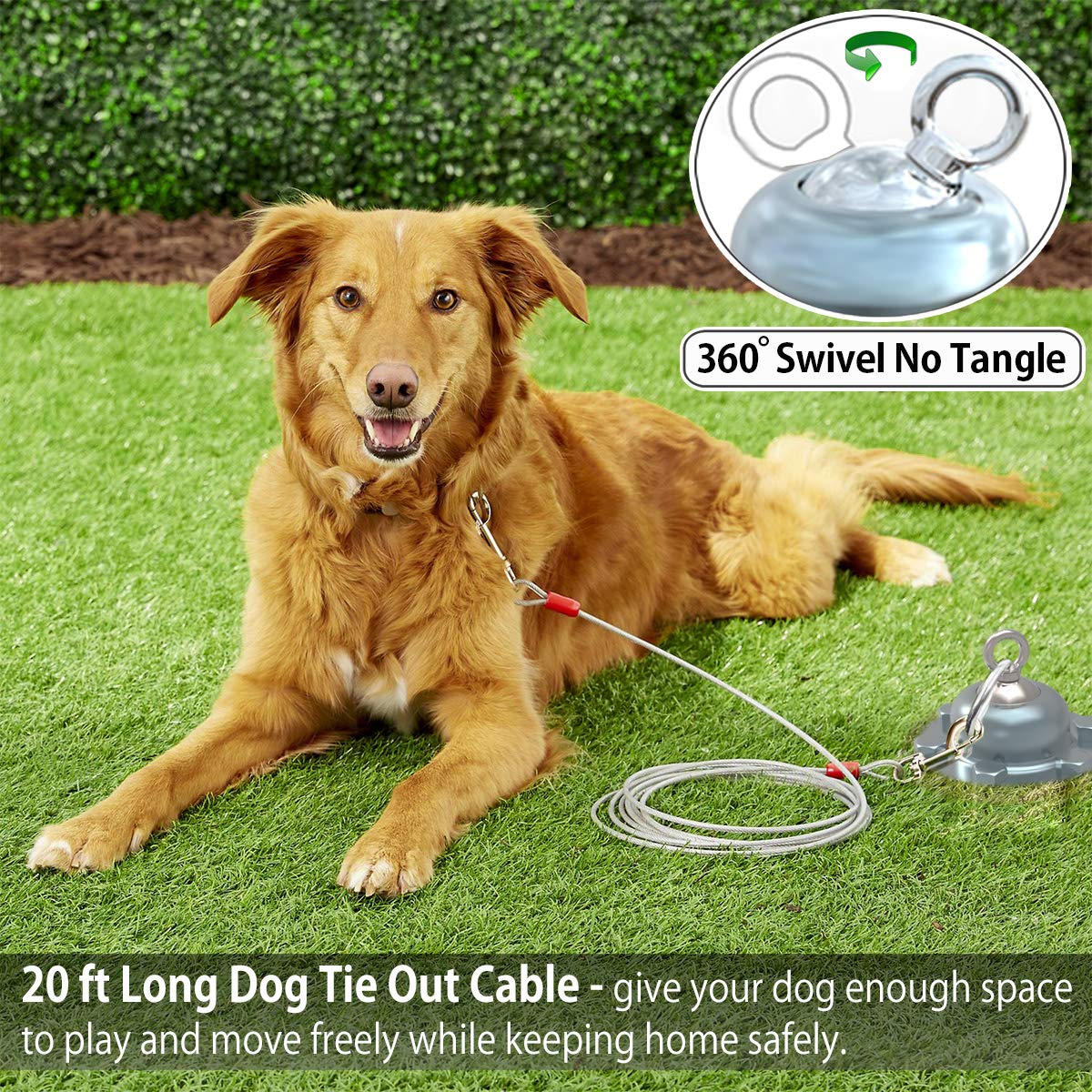 360° Swivel Dog Tie Out Cable And Stake - 2025 Upgrad Stainless Steel Dog Stake Dog Anchor For Small To Large Dogs - No Tangle Reflective Dog Run Cable For Yard (Silver, Stake With 20 Ft Cable)