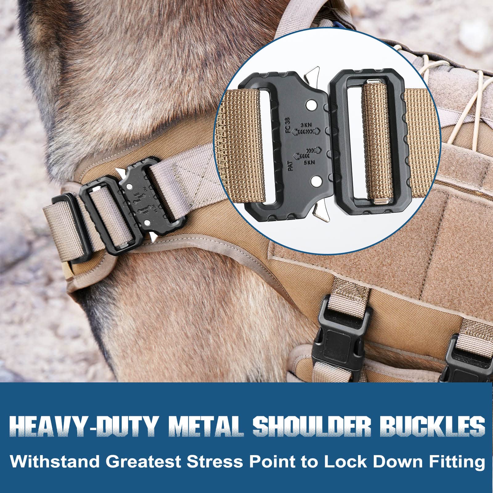 Petnanny Tactical Dog Harness - Service Dog Harness Emotional Support Dog Vest For Medium Large Dogs, No Pull Esa Dog Vest With Hook & Loop, Working Molle Vest For Training Huntin(Khaki,L)