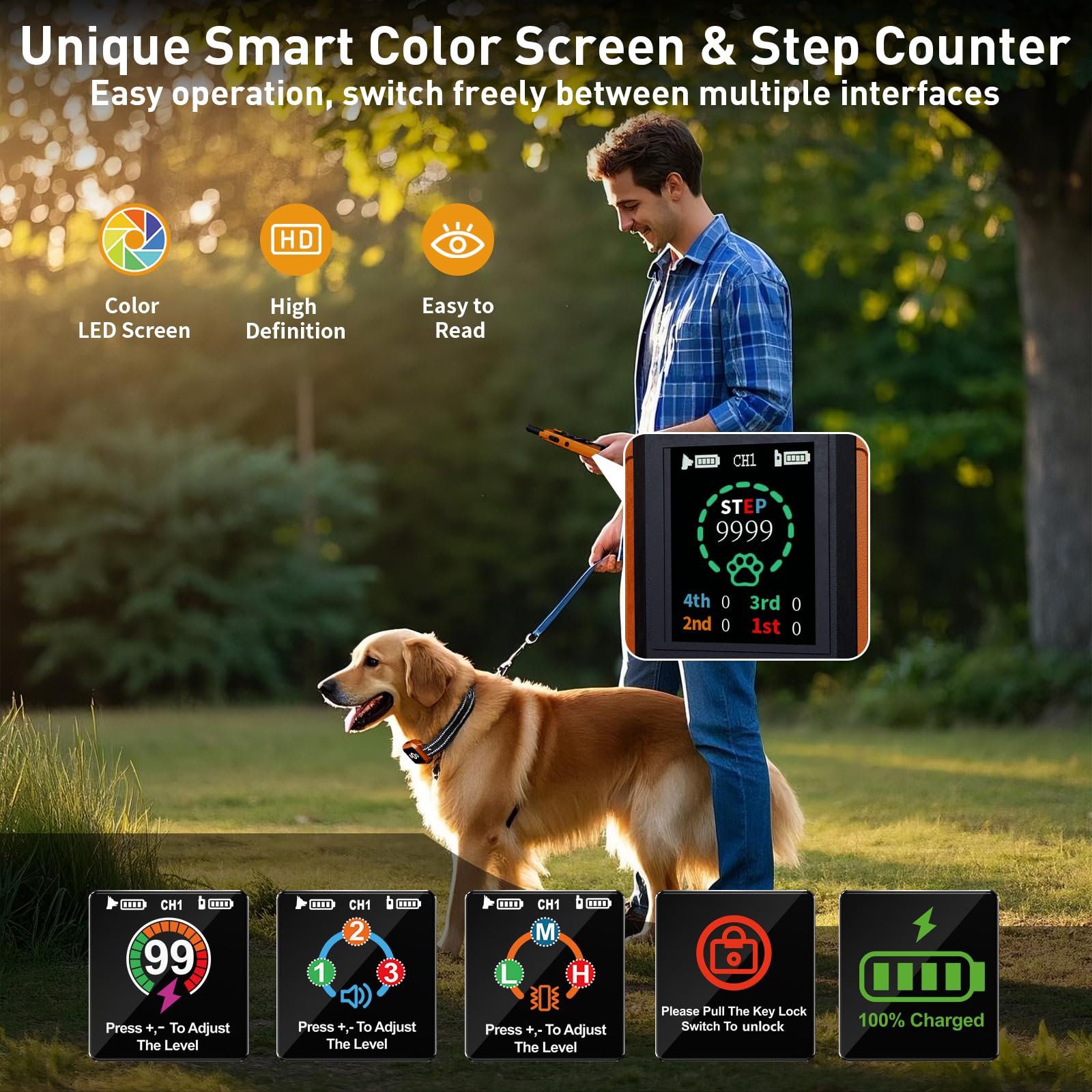 Frayo Shock Collar For Dogs - Upgraded Dog Training Collar With Remote Control 5 Modes With Step Counting & Smart Color Screen 3