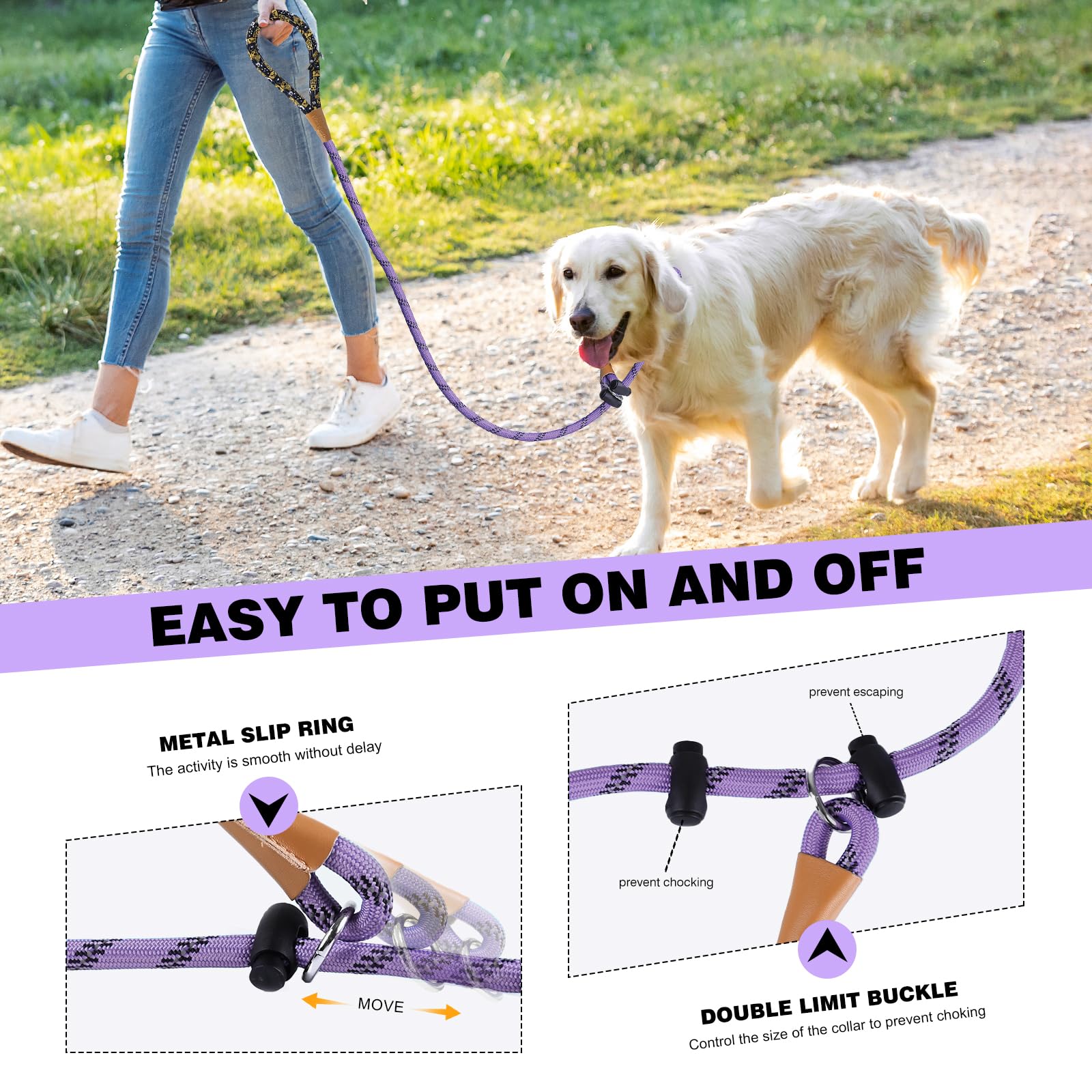 Lynxking Slip Lead Dog Leash Reflective, Heavy Duty Comfortable Strong Rope For Large Medium Small Dogs No Pull Pet Training (Li