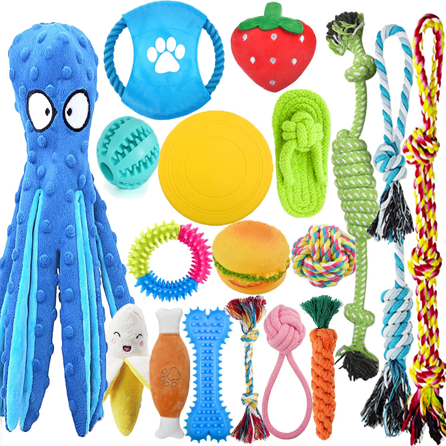 LosFong 18 Pack Luxury Dog Chew Toys for Small Dogs & Puppies - Premium Puppy Chew Toy Set with Ropes, Treat Ball, Squeaky Toys,