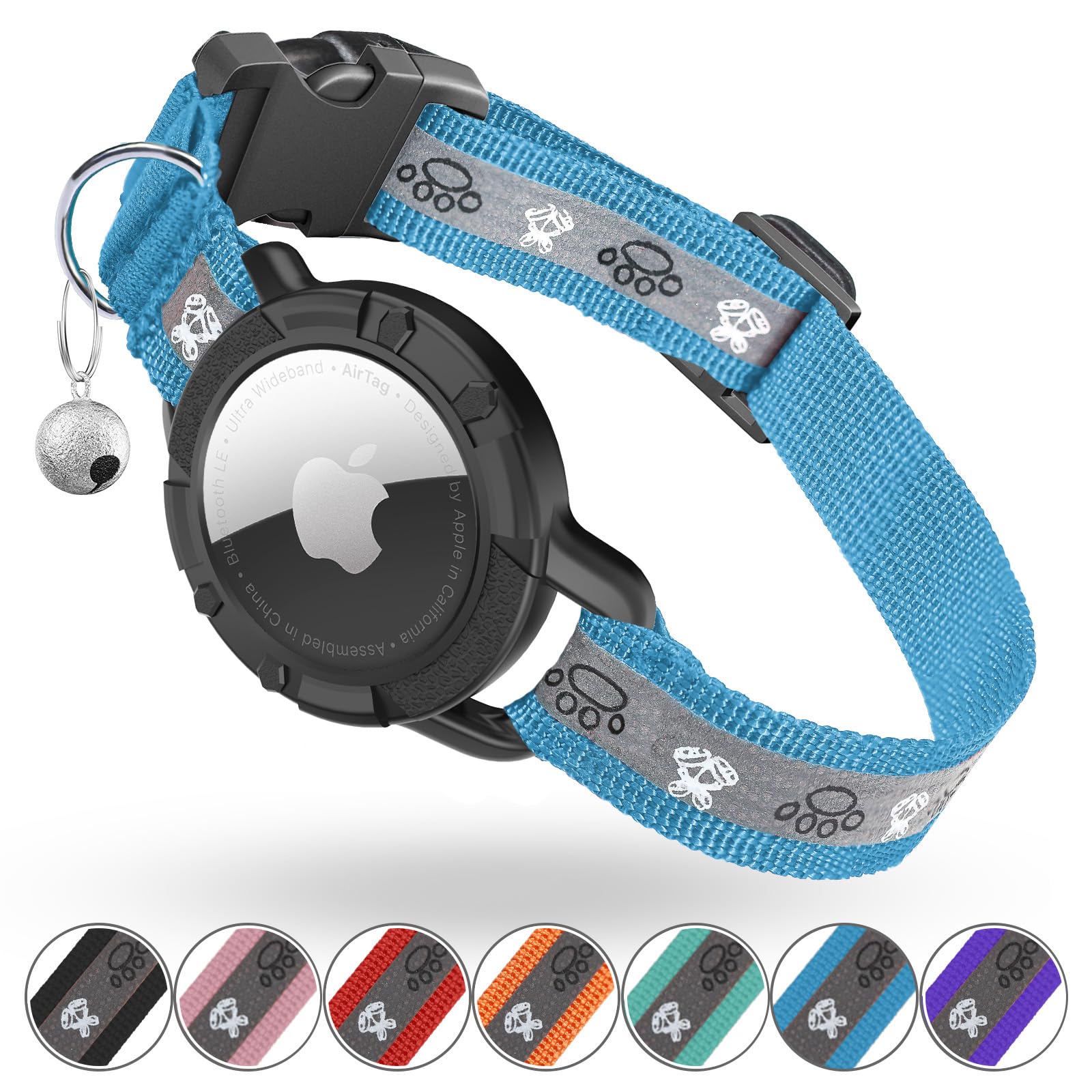 Reflective Airtag Cat Collar, Integrated Cat Tracker Collar With Air Tag Holder And Bell, Safety Elastic Band Cat Gps Collars For Girl Boy Cats, Kittens And Puppies (Blue, S)