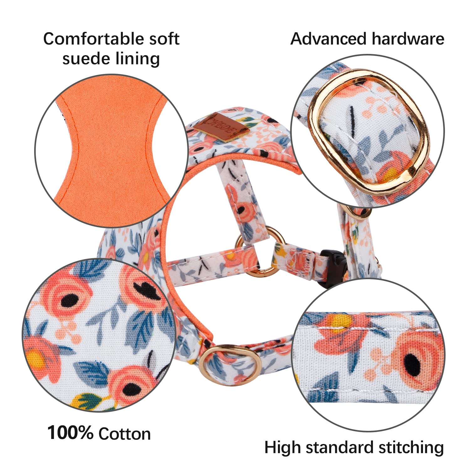 Chede No Pull Floral Pattern Dog Harness- Lightweight, Soft, Adjustable Small Harness And Leash Set, Suitable For Puppy Small An