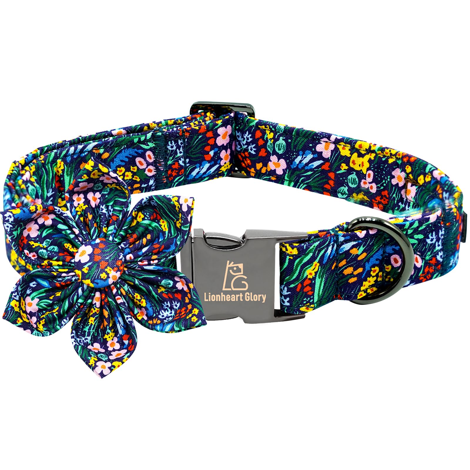 Lionheart glory Dog Collar Darkblue Flower Dog Bow Collars Floral Dog Collar with Flower Male or Female Spring Fall Pet Gift Dur