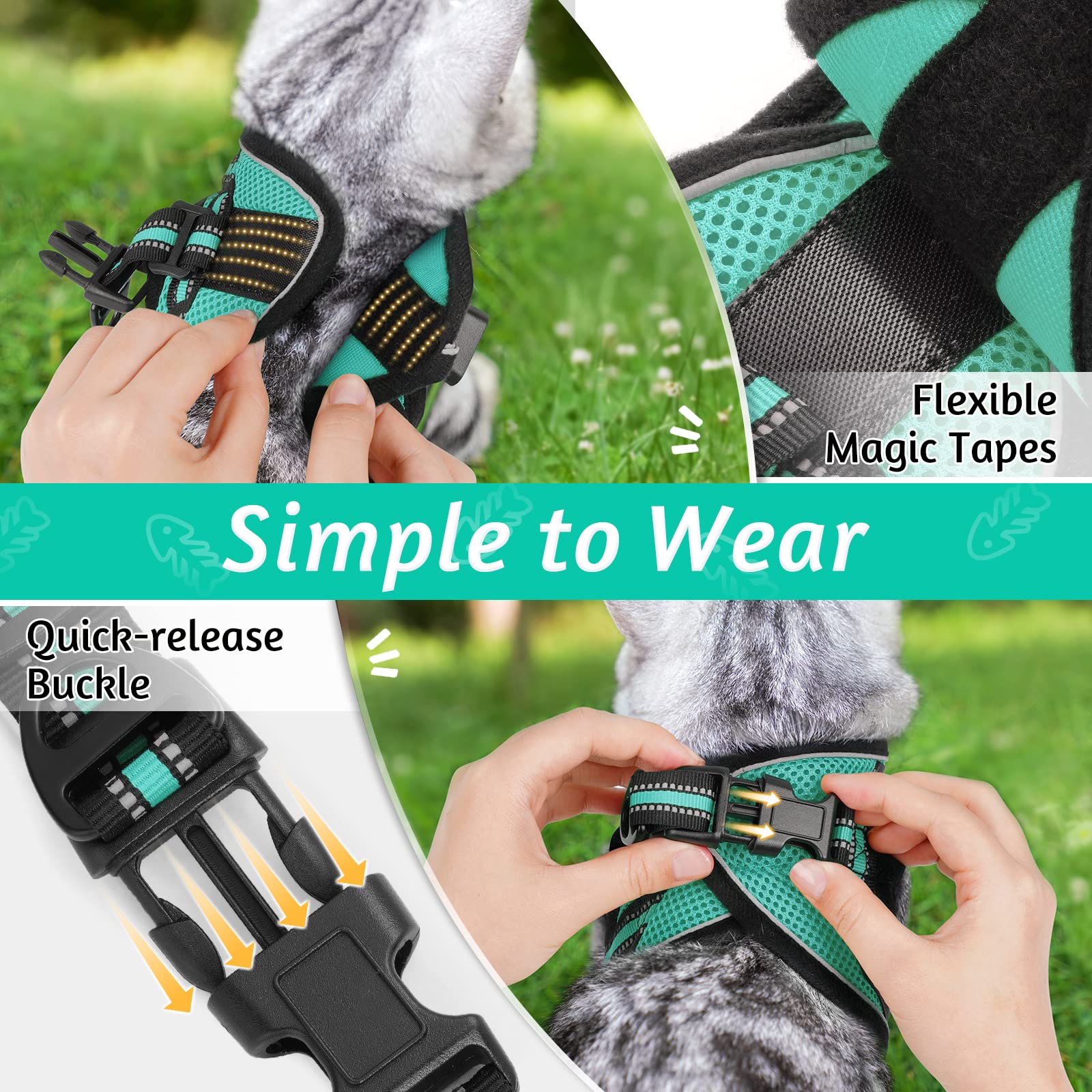 Rabbitgoo Cat Harness And Leash Set For Walking Escape Proof, Adjustable Soft Kittens Vest With Reflective Strip For Cats, Comfortable Outdoor Vest,Green,L