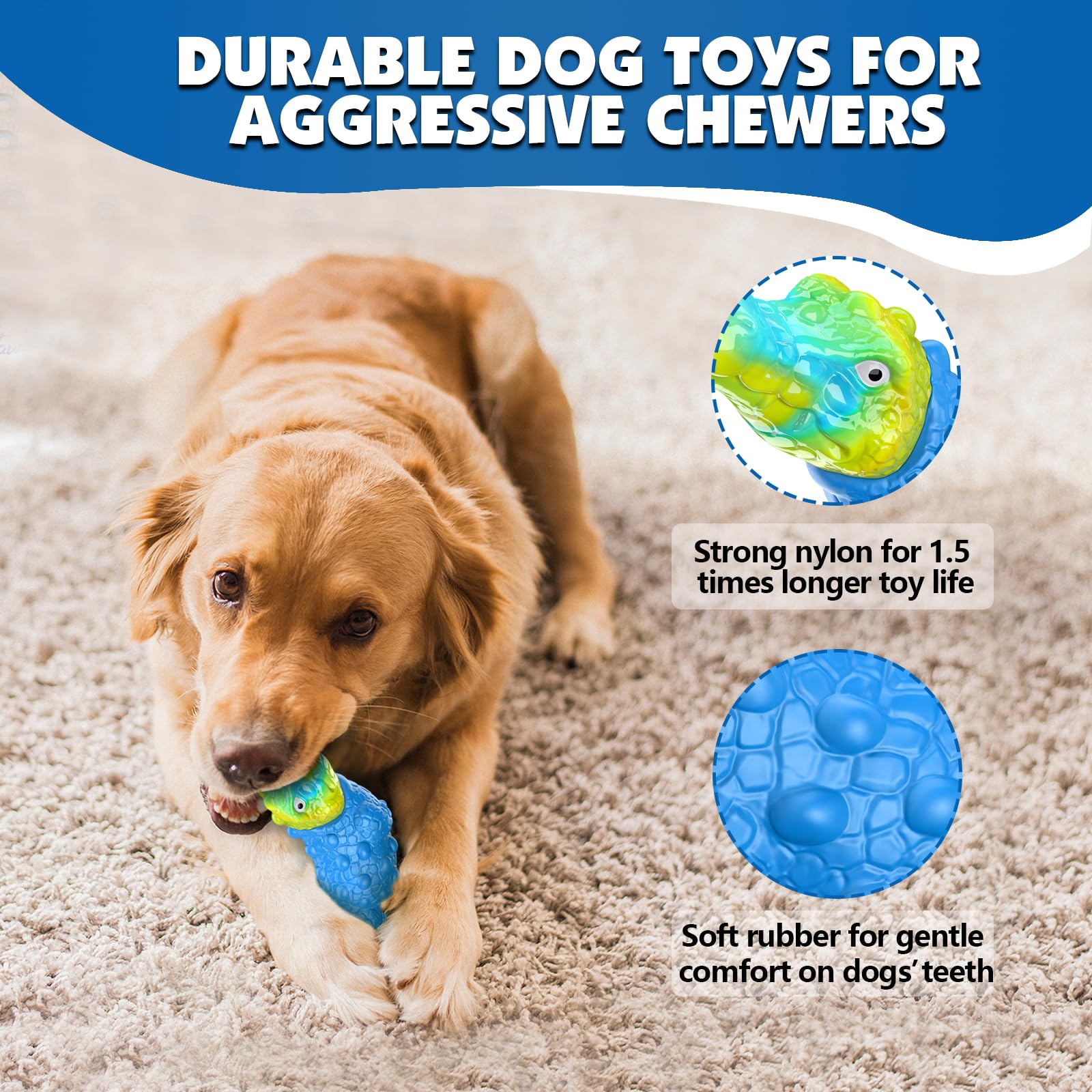 Tooptate Dog Toys For Aggressive Chewers - Indestructible Dog Toy Squeaky Chew Toys For Large And Medium Breeds To Keep Them Bus