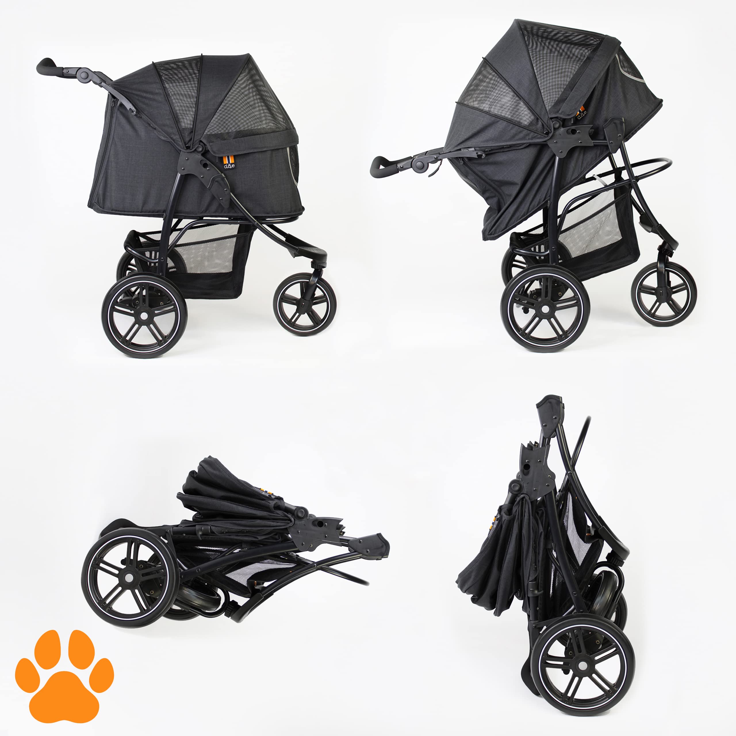 My Duque - Cooper Dog & Pet Robust Buggy, Jogger Holds Up To 32 Kg / 70Lbs, Easy Fold, Multi-Height Adjustable Soft Touch Handle, Reflective Accents, Mesh Inserts, Zippered Exits, Storage Basket Below