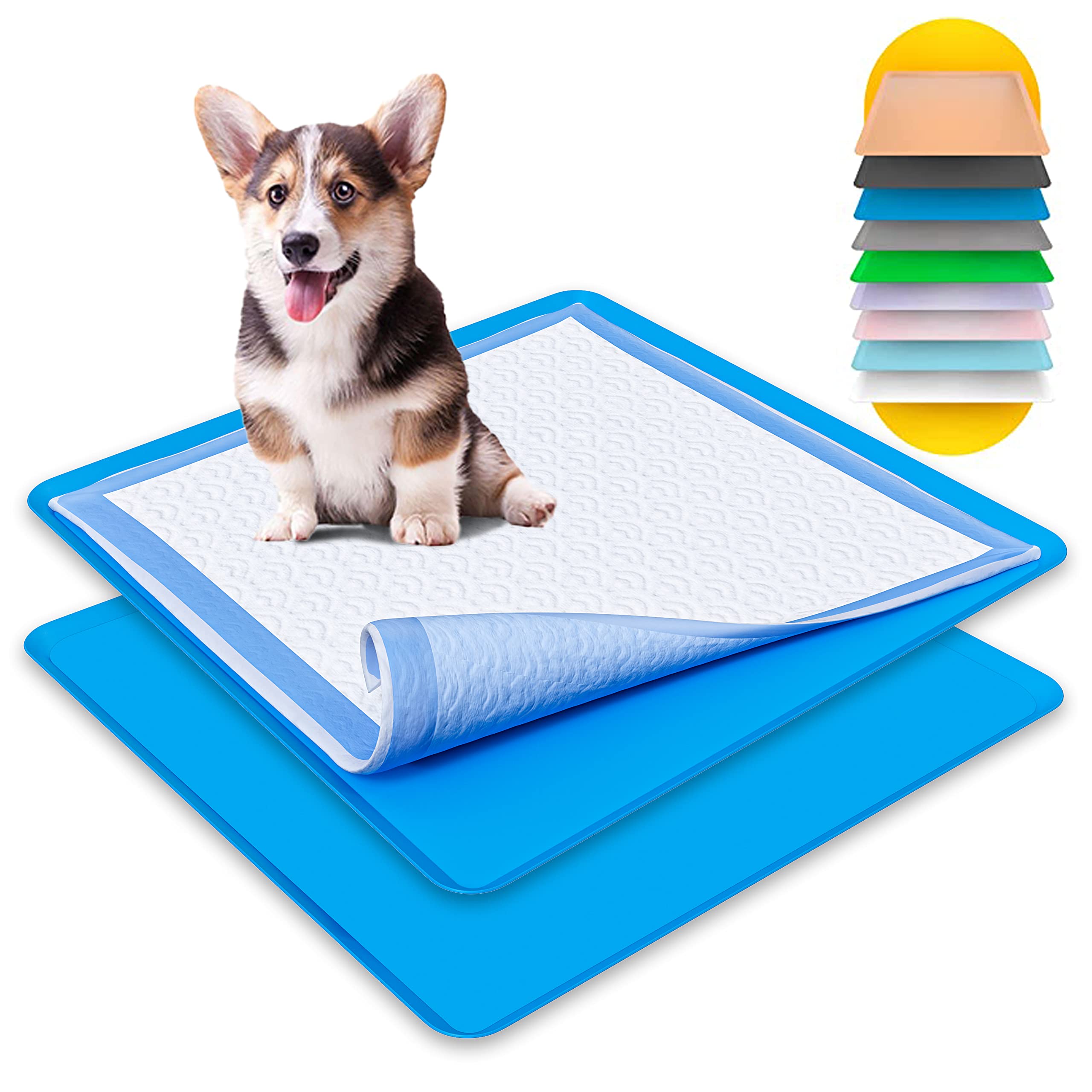 Skywin Tidyfriend Pee Pad Holder Tray 24 X 24 Inches, 2 Pack Silicone Dog Potty Tray, Easy To Clean No Spill Dog Potty Training 