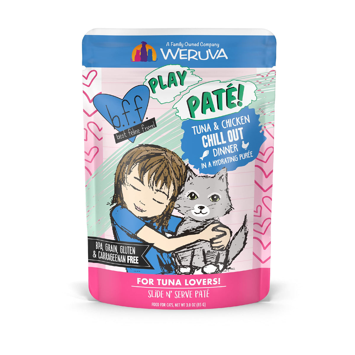 B.F.F. Play - Best Feline Friend Paté Lovers, Aw Yeah!, Tuna & Chicken Chill Out With Tuna & Chicken, 3Oz Pouch (Pack Of 12)