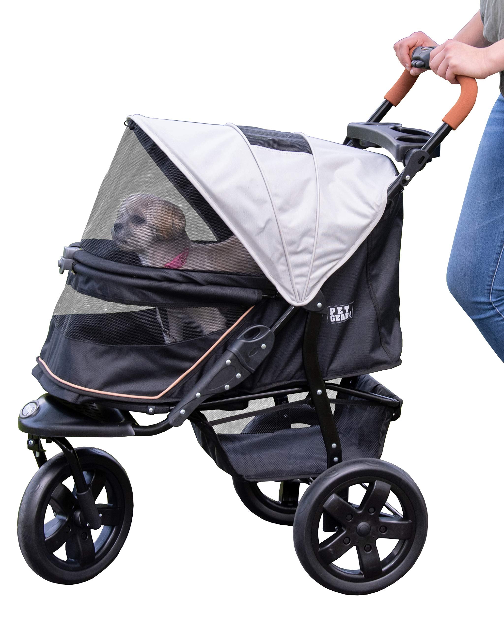 Pet Gear No-Zip At3 Pet Stroller For Cats/Dogs, Zipperless Entry, Easy One-Hand Fold, Jogging Tires, Removable Liner, Cup Holder + Storage Basket, 1 Model, 2 Colors