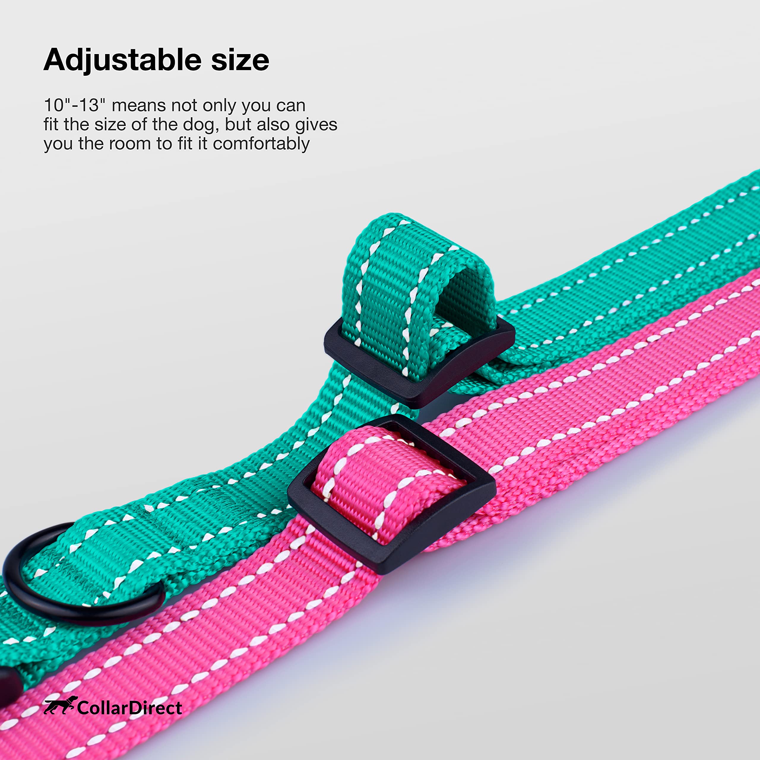Collardirect Reflective Dog Collar For A Small, Medium, Large Dog Or Puppy With A Quick Release Buckle - Boy And Girl - Nylon Suitable For Swimming (10-13 Inch, Pink)