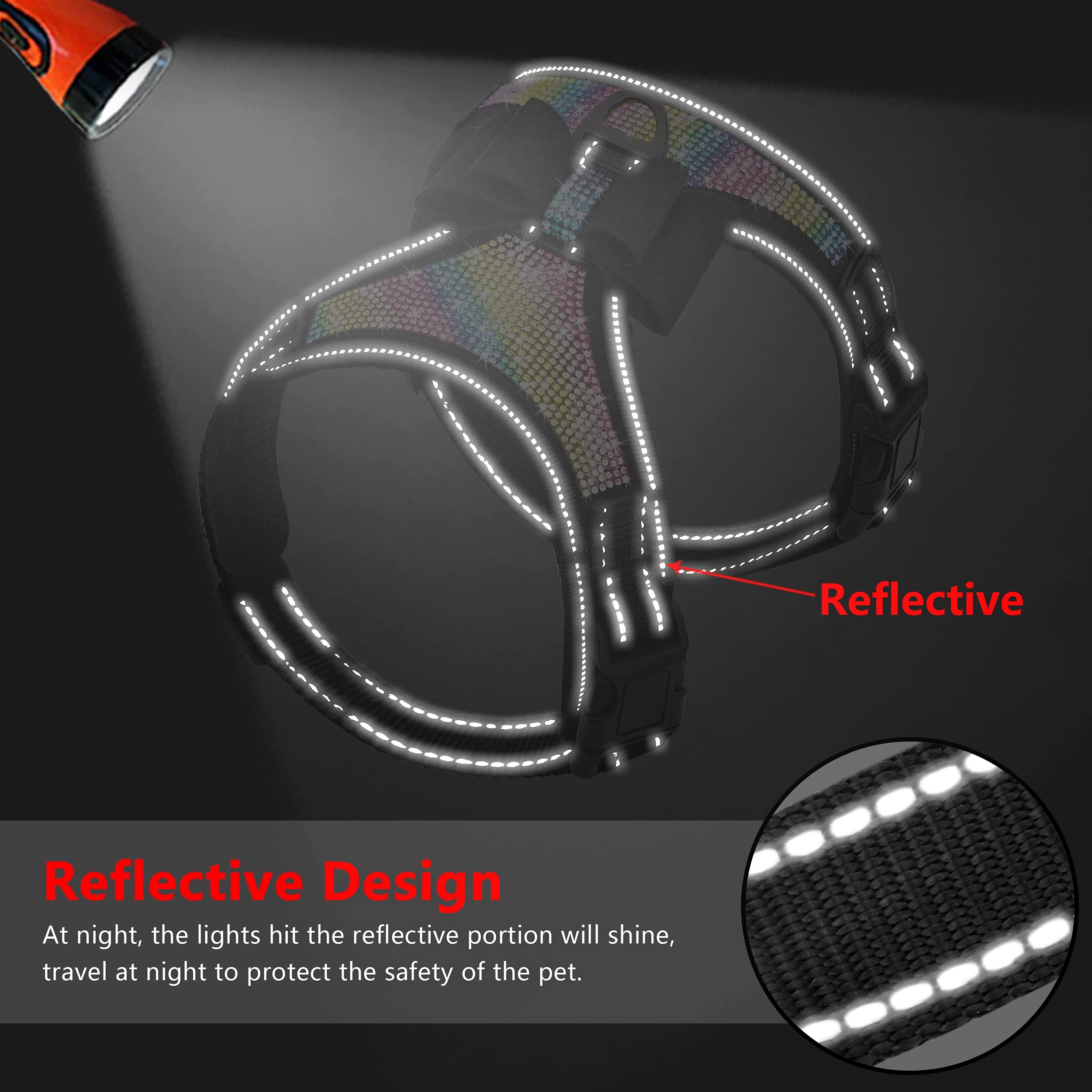 Beirui Rhinestone Dog Harness - Reflective Bling Nylon Dog Vest With Sparkly Bow Tie For Small Medium Large Dogs Walking,Wedding And Party,Black Colored Rhinestones,M