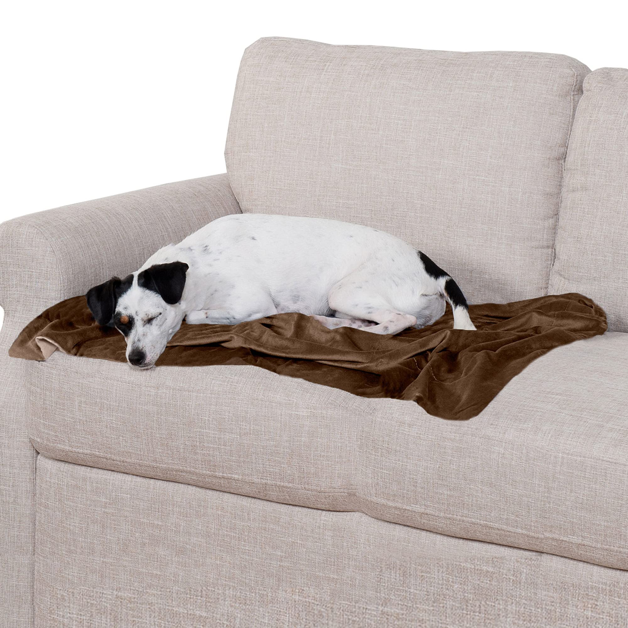 Furhaven Waterproof Throw Blanket For Dogs & Indoor Cats, Washable - Two-Tone Luxe Velvet Dog Blanket - Brownstone, Medium