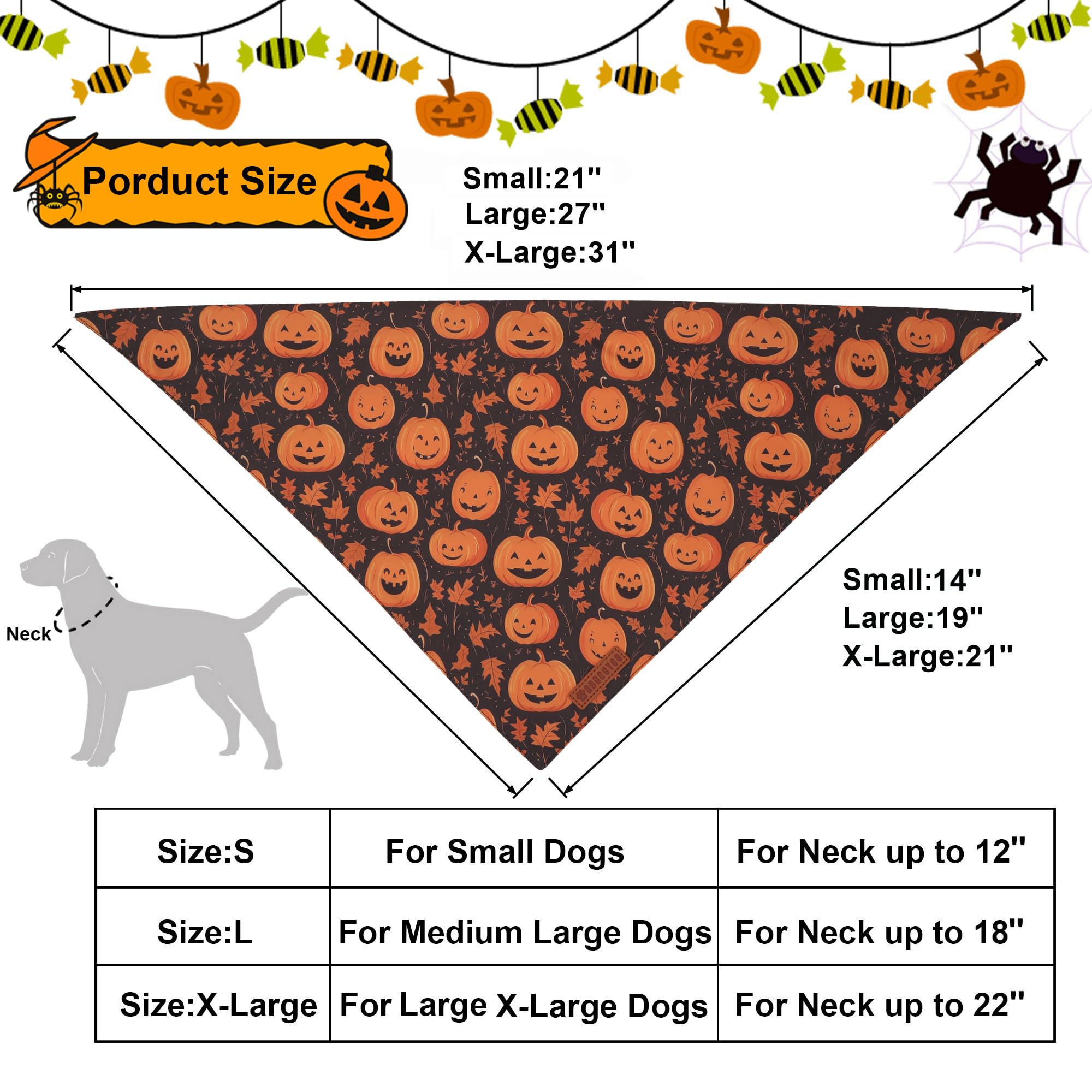 Adoggygo Halloween Dog Bandana, Pumpkin Ghost Pet Scarf, Orange Black Halloween Bandanas For Medium Large Dog (Large)