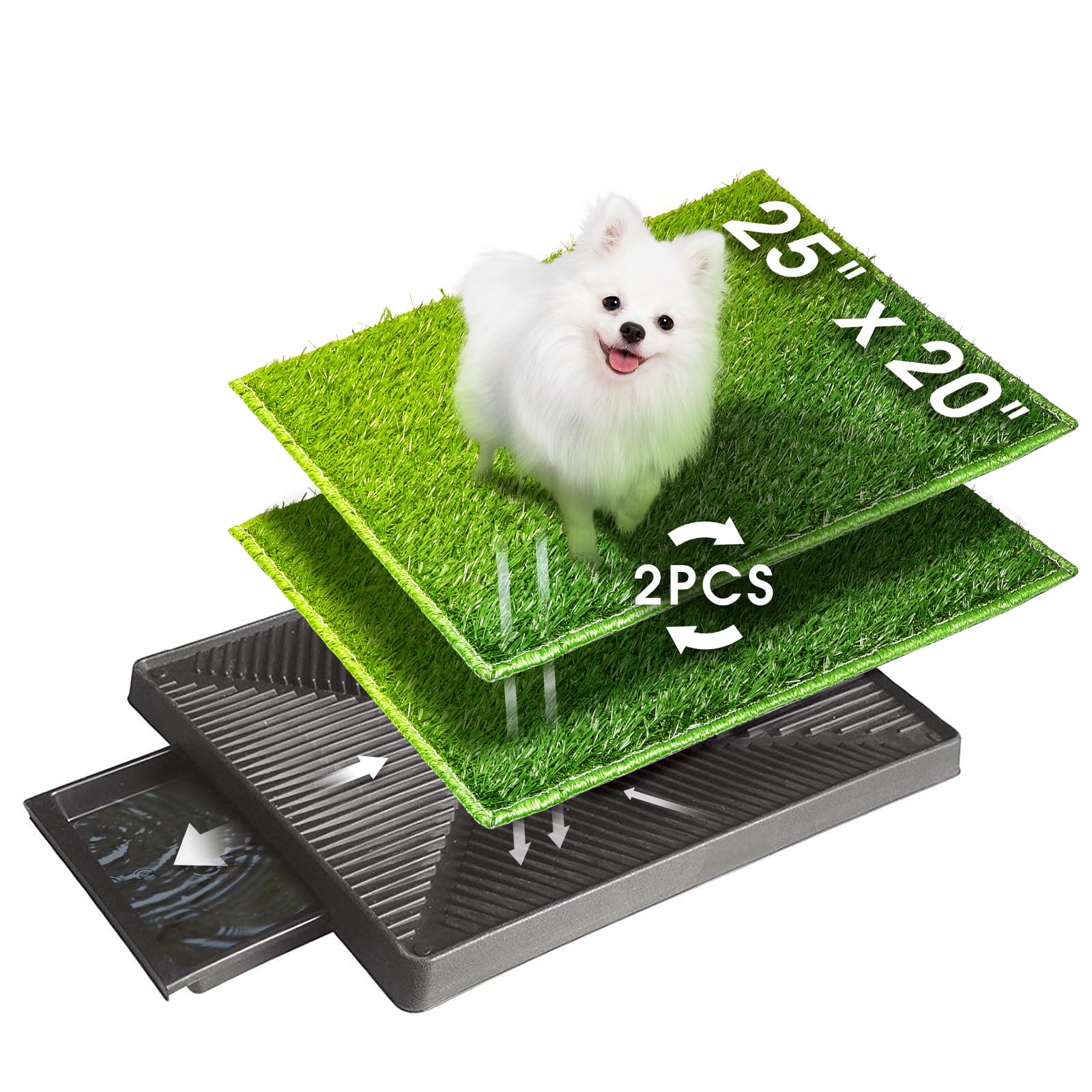 Hompet Dog Toilet Indoor Puppy Training Pad, 25''X20'', Dog Potty Pet Training Grass Mat, Removable Waste Tray For Easier Clean 