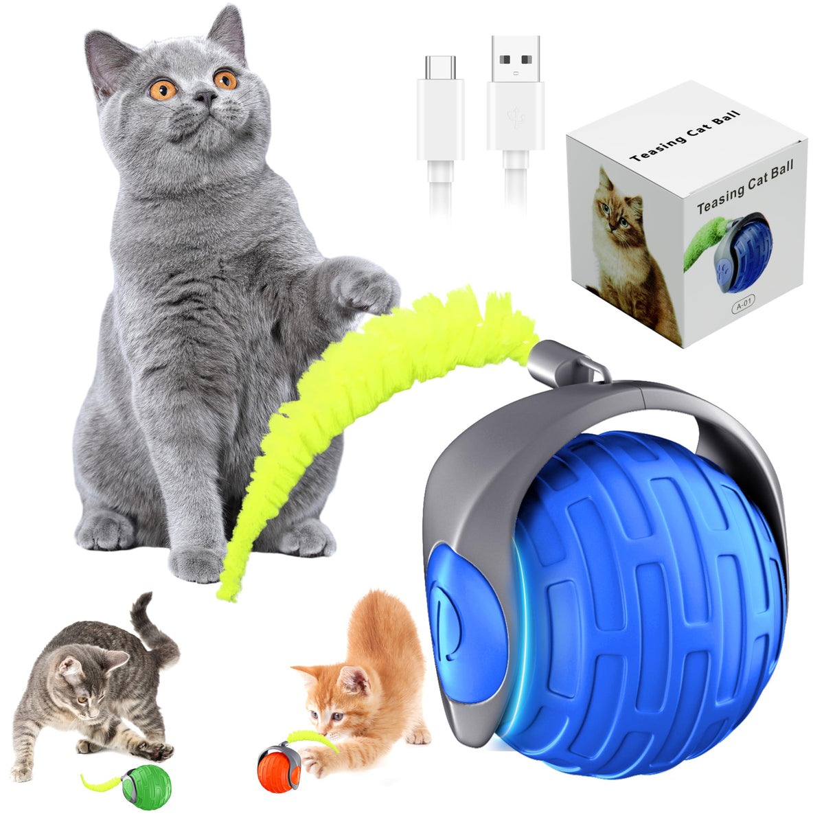 Yemeda Cat Toys,Interactive Cat Toys Ball For Bored Indoor Cats,Automatic Rolling,Drop Resistant And Obstacle Avoidance,2 Modes 