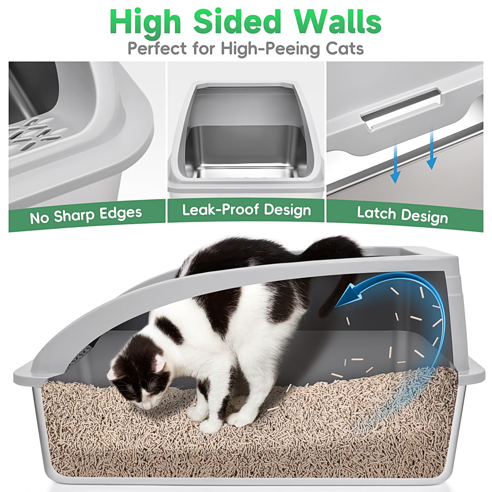 2 Pack Stainless Steel Cat Litter Box With Lid, Xl Extra Large For Big Cats, 24'' L X 16'' W X 12'' H, Metal Litter Box High Sid