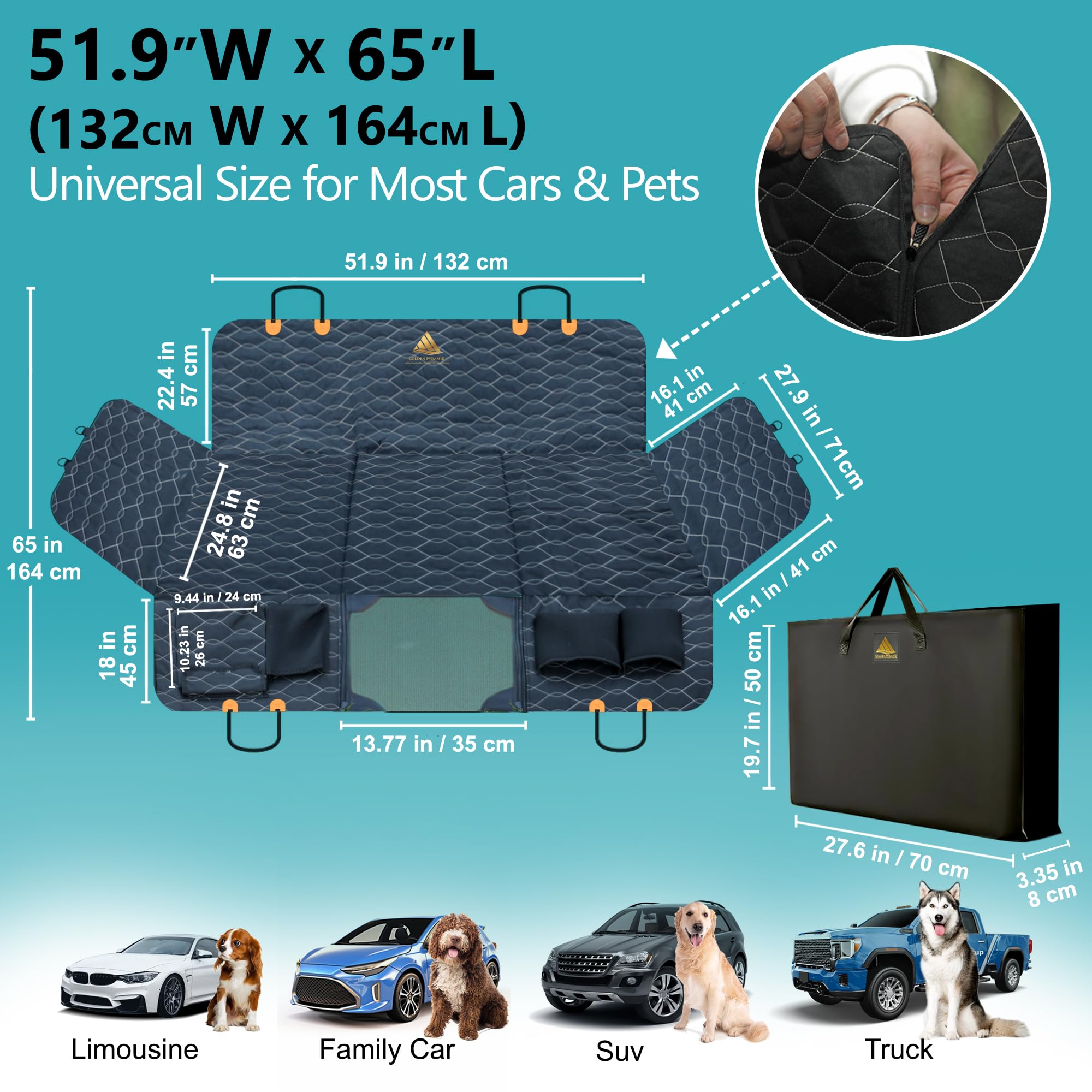 Back Seat Extender For Dogs-Supports 330Lbs,Waterproof Dog Car Seat Cover With Hard Bottom,Mesh Window,Storage Pockets,600D Heav