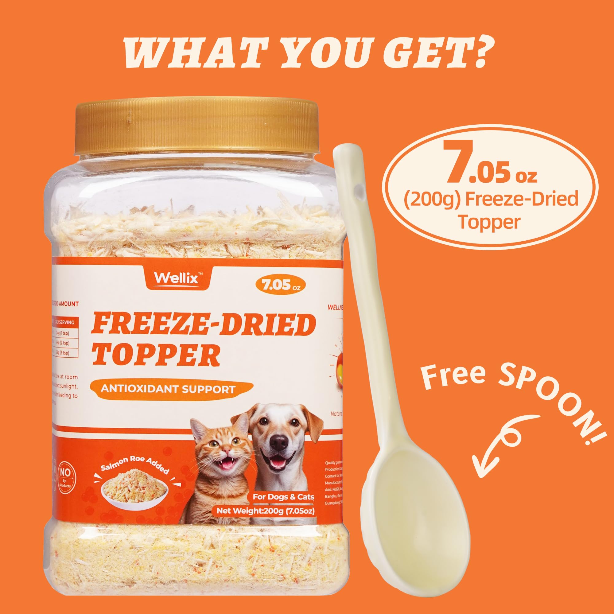 Wellix Dog & Cat Food Topper - Salmon Roe Treats Freeze Dried Egg Yolk & Chicken Flavor Low Calorie - Antioxidant and Skin & Coa